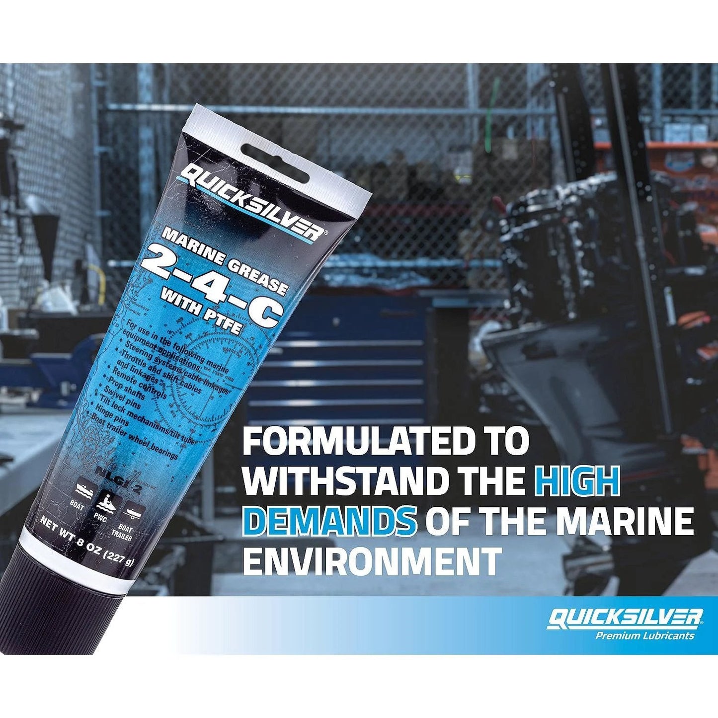 2-4-C Marine Grease With PTFE Teflon for Boats and Cables, 8 oz tube in marine workshop setting