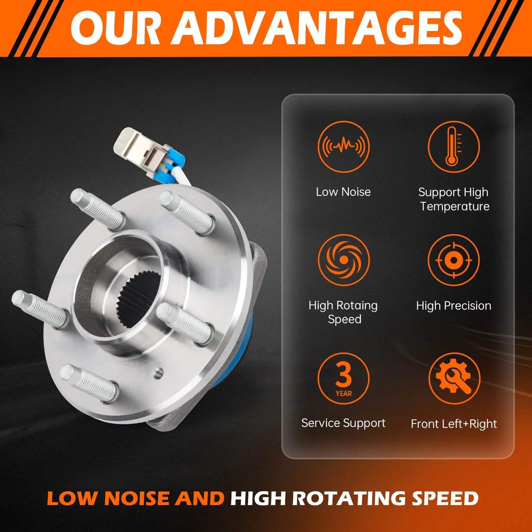 Front Left/Right Wheel Hub & Bearing Assembly 513121, 5-Lug w/ABS featuring low noise, high speed, and precision benefits