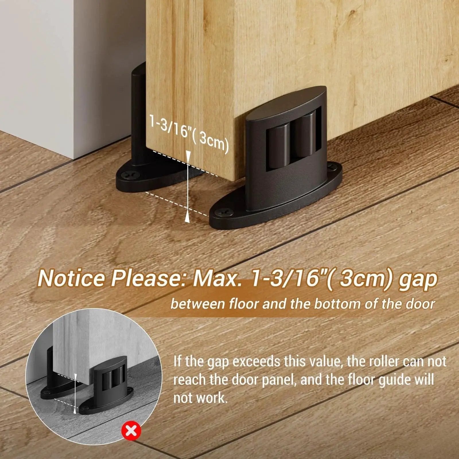 Sliding Barn Door Floor Guide 2 Pack Bottom Double-Sided Small Rollers Guides Aluminum Alloy Floor Mounted for Smooth Quiet Door Sliding