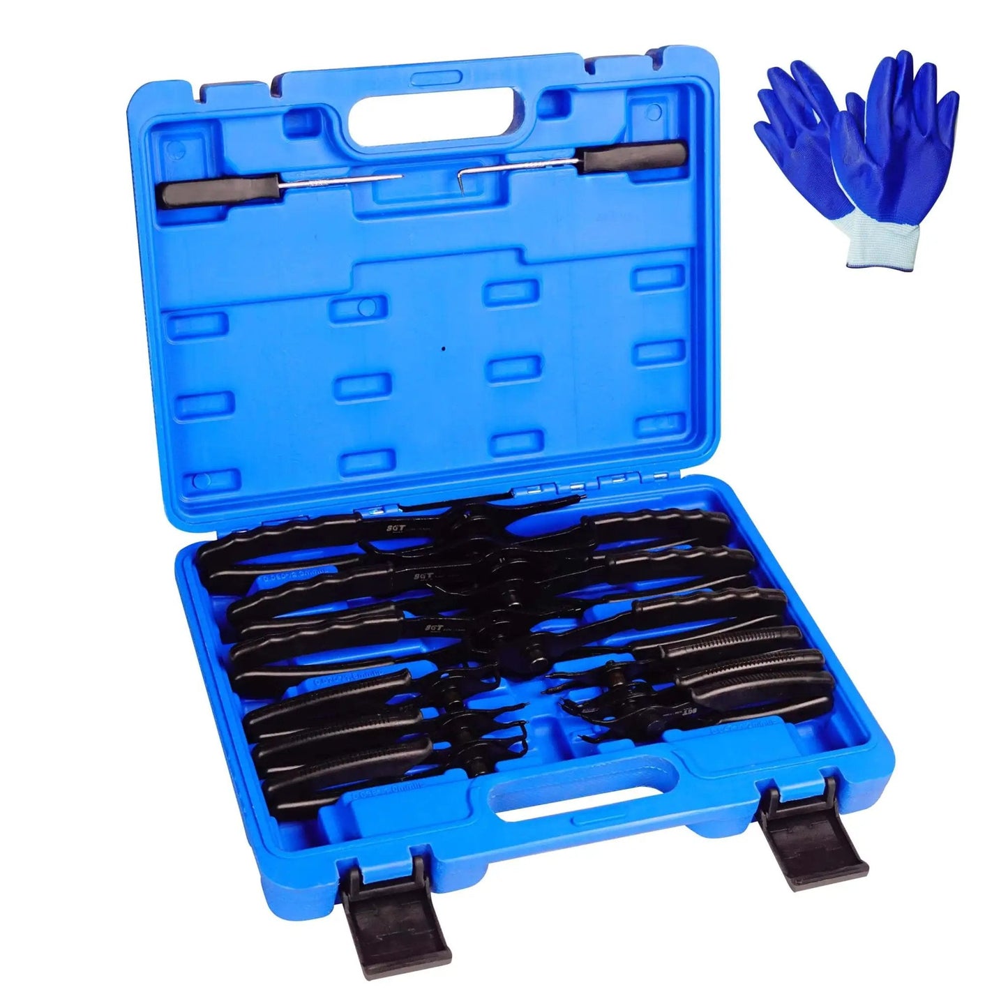 14 Piece Snap Ring Pliers Set With Internal And External Circlips Pliers Including 45 Degree Bent 90 Degree Bent And Straight Pliers Hook And Pick Pro Grade Heavy Duty Removal Tool With Storage Case And Gloves For Easy Ring Removal