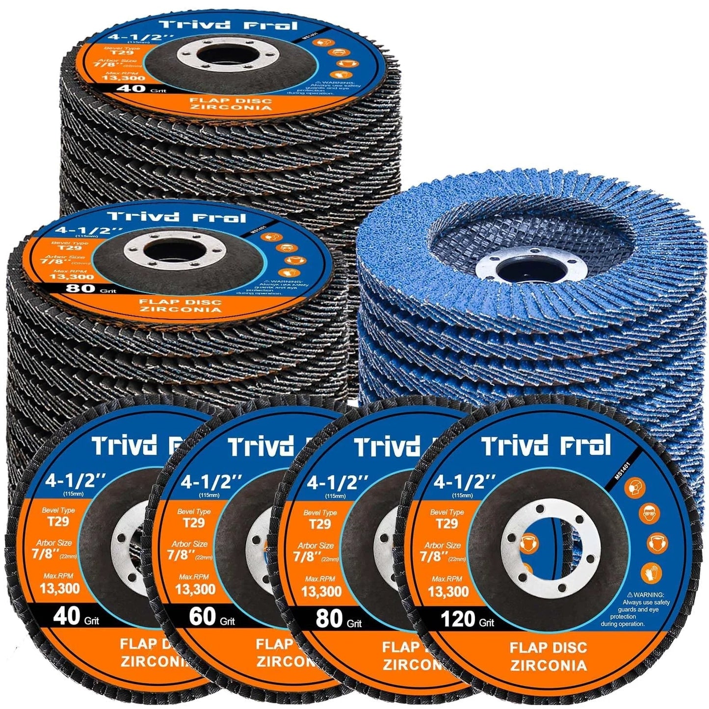 40 Pack Four Point Five Inch Flap Discs For Angle Grinder T29 Grit Set With 40 60 80 120 Grits Zirconia Grinding Discs For Metal Wood Stainless Steel Finishing By Trivd Frol Pro Grade