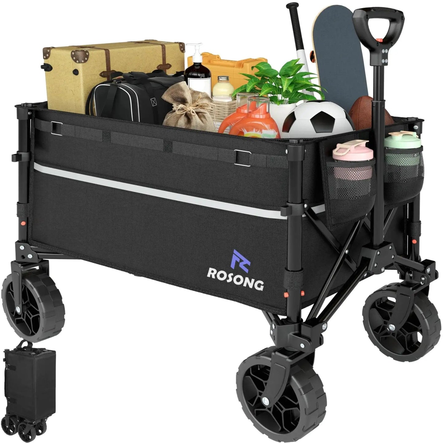 Collapsible Wagon Cart With 360 Degree Front Wheels 120L Heavy Duty Folding Utility Wagon for groceries, camping, garden, and sports gear