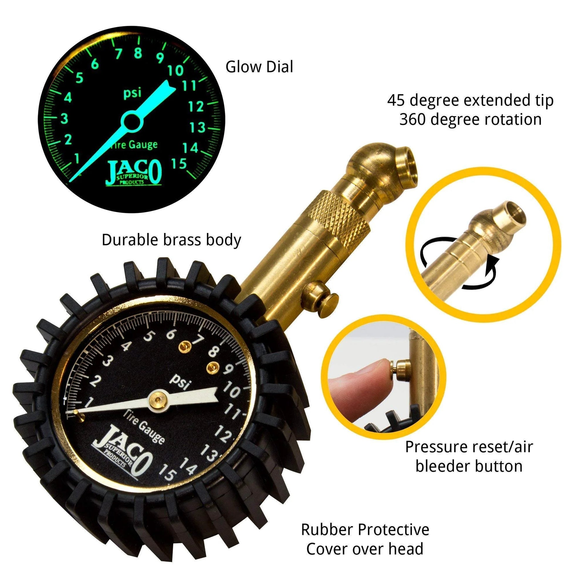 Pro Grade Low Pressure Tire Gauge 0 To 15 PSI For ATVs And UTVs, No Batteries Needed, featuring durable brass body and glow-in-dark dial