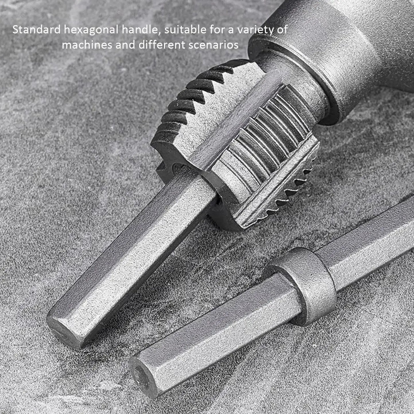 Close-up of the 2 In 1 Internal And External Pipe Threading Tool For One Half And Three Quarter Inch PVC Pipe, showing hexagonal handle.