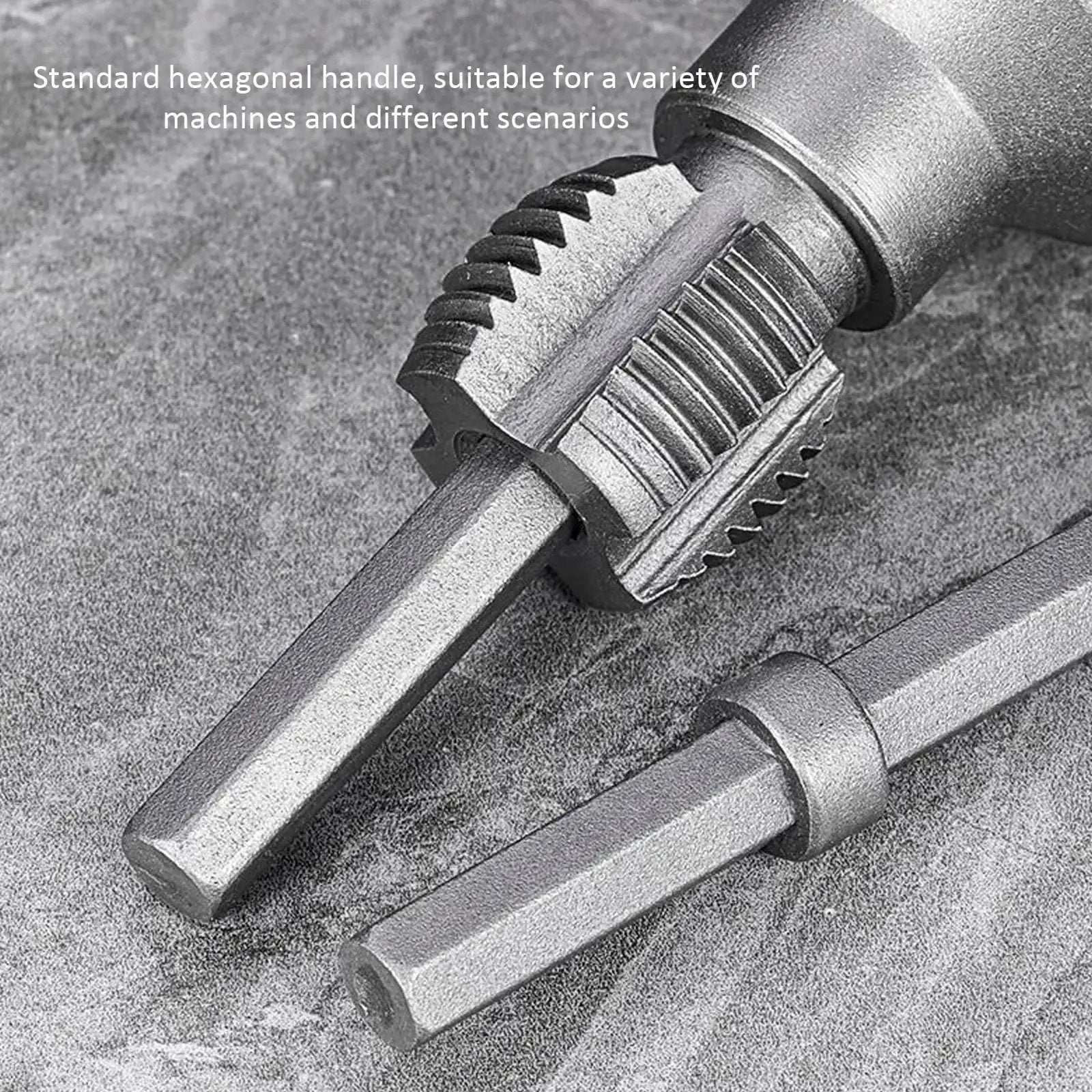 Close-up of the 2 In 1 Internal And External Pipe Threading Tool For One Half And Three Quarter Inch PVC Pipe, showing hexagonal handle.