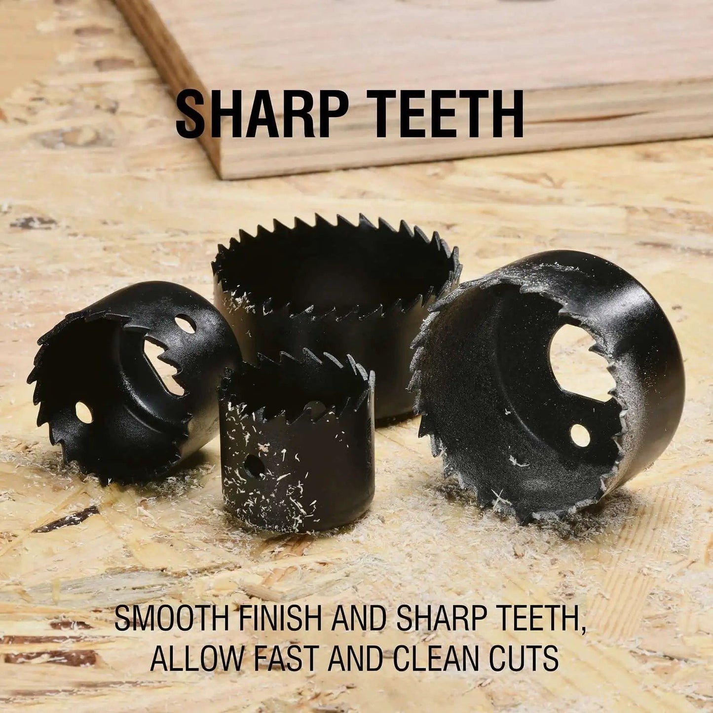 Four hole saws from Six Piece Hole Saw Kit With Case And Mandrels For Soft Wood PVC And Plywood 1-1/4 To 2-1/8 Inch 32-54mm Set KATA
