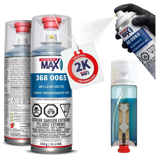 2K Matte Clear Coat For Cars And Metal Surfaces Pro Grade Durable Flat Finish aerosol can with spraying nozzle and label details