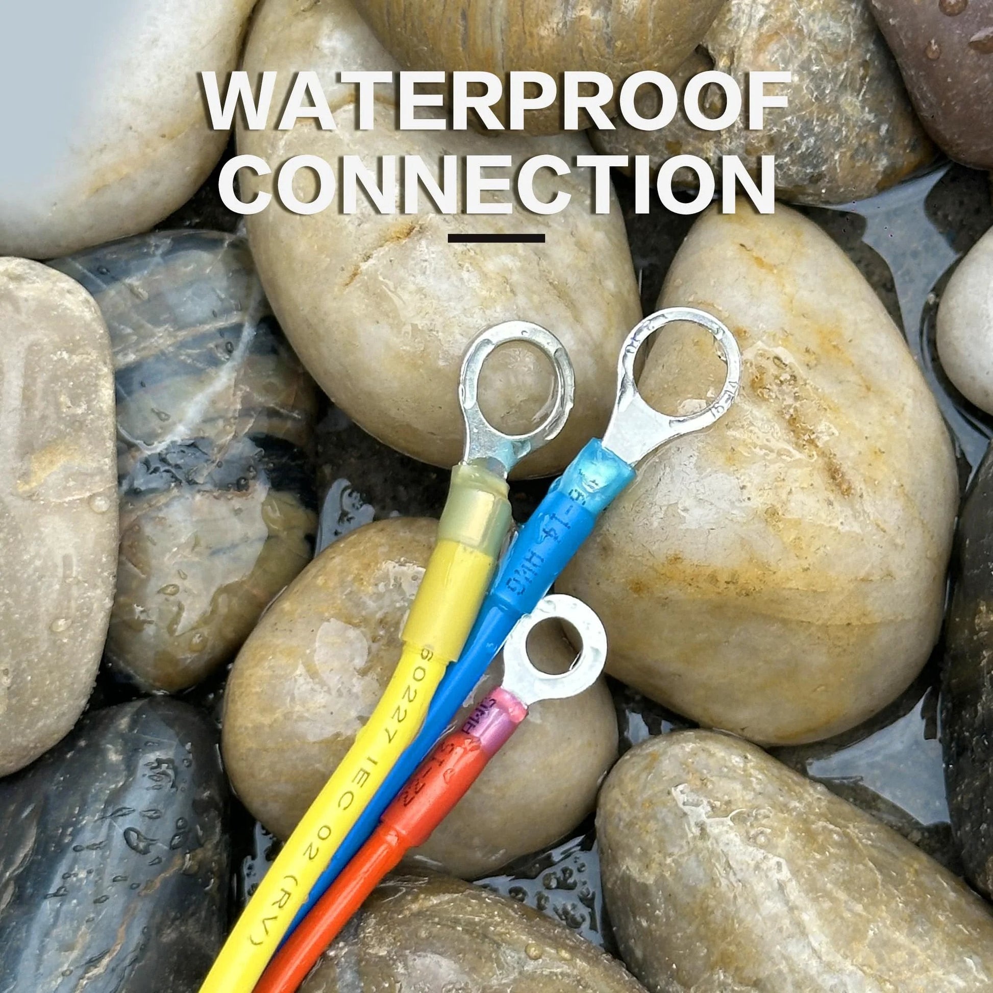 Heat Shrink Wire Connector Kit 600 Pcs For Marine And Automotive Electrical Wiring Includes Waterproof Ring Spade Fork Butt Crimp Terminals Assortment For Quick Rock Solid Connections shown in wet environment