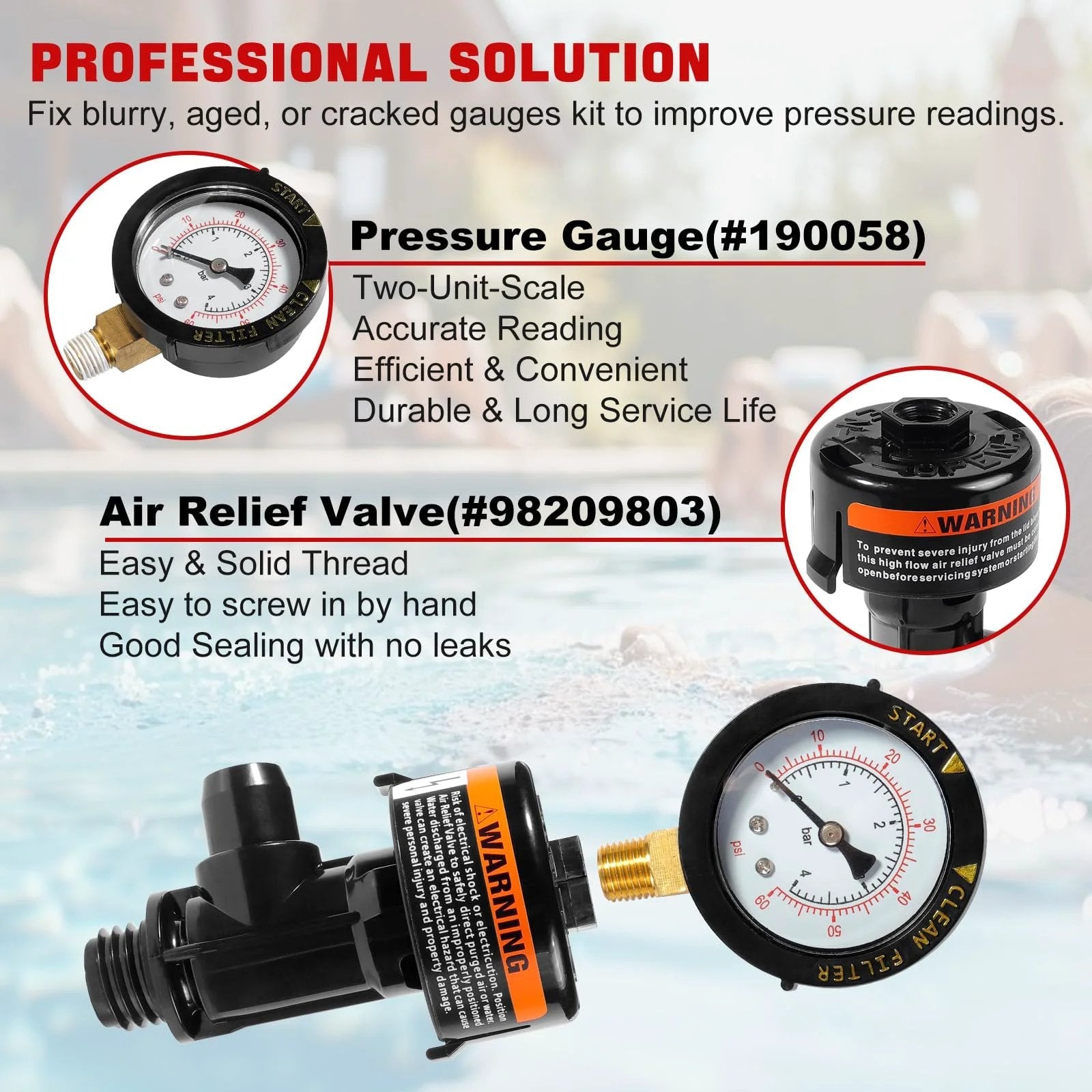 Manual Air Relief Valve Assembly With Pool Filter Pressure Gauge Kit For Pool And Spa Filters Compatible With Pentair