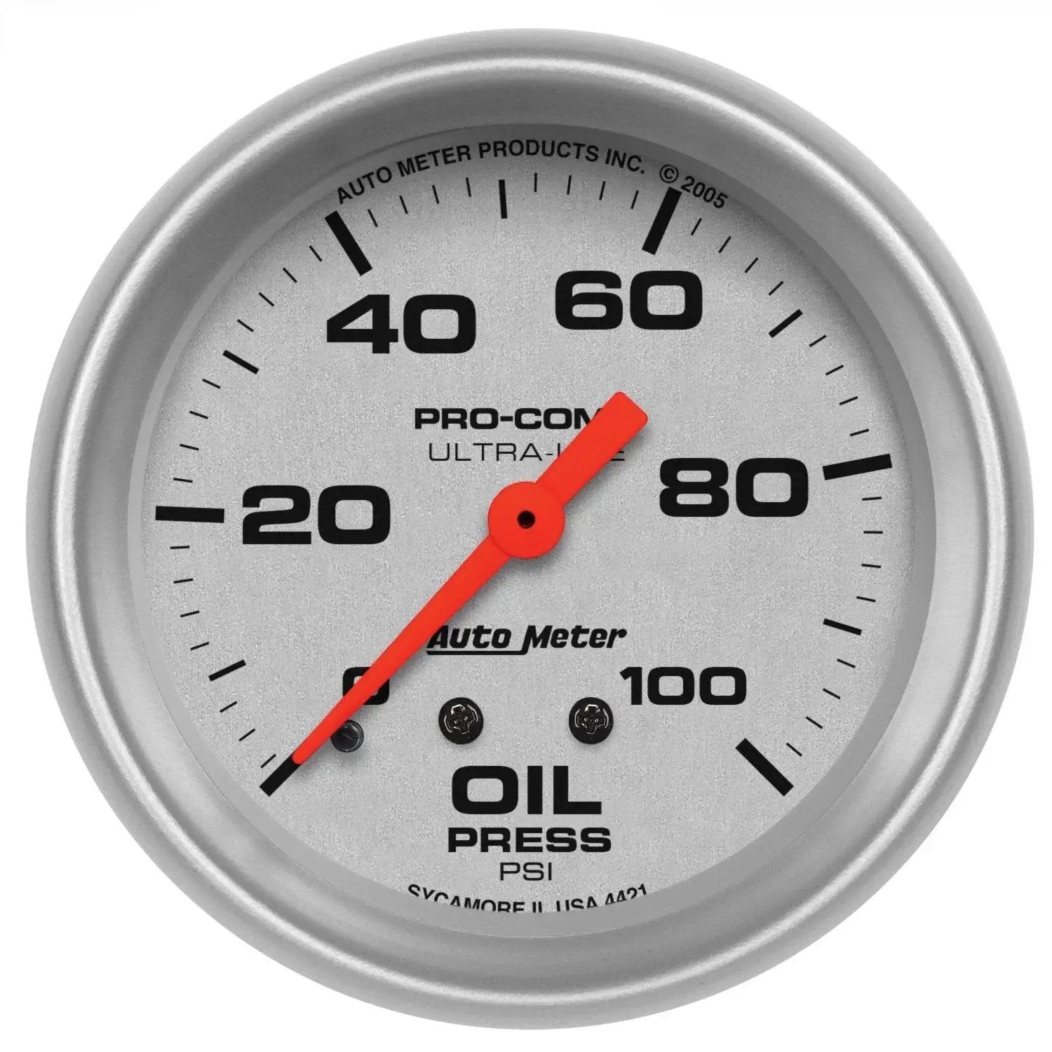 Ultra Lite Mechanical Oil Pressure Gauge Two And Five Eighths Inch Dial Regular With Incandescent Perimeter Lighting Auto Meter 4421