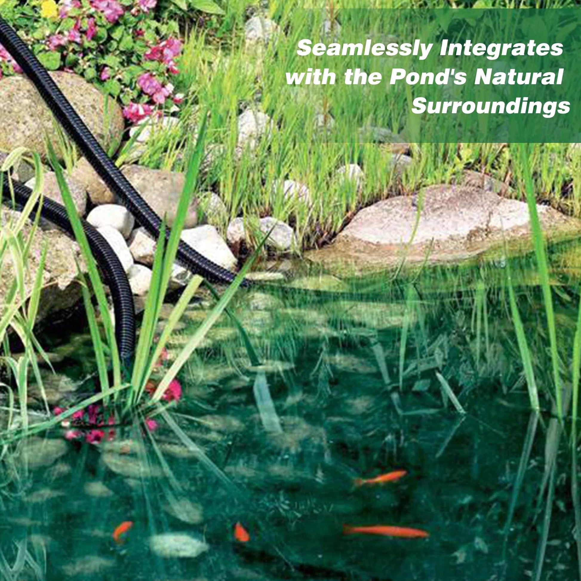Flexible 1 Inch ID Corrugated Pond Hose For Aquarium And Pond Waterfall Systems, 20.6 Ft Black PVC Kinkproof Tubing in use