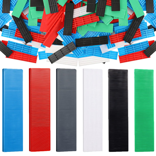 300 Piece Plastic Flat Shims for Leveling Tiles and Cabinets in 6 Colors Green Black White Grey Blue Red 3/64 5/64 1/8 5/32 13/64 15/64 Inch Range for Quick, Precise Adjustments