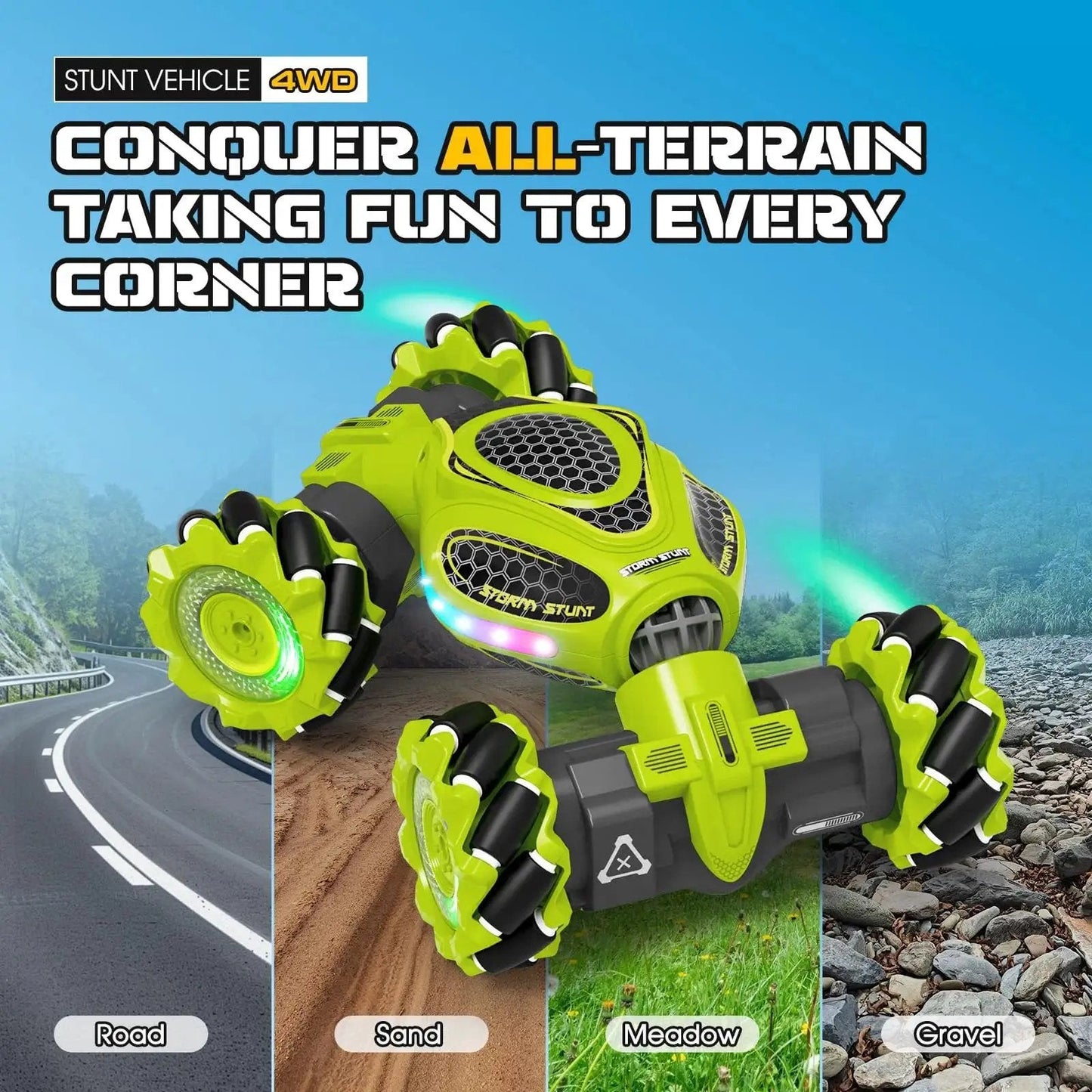 Gesture Sensing RC Stunt Car With Hand Wave Control And Remote Two Point Four Gigahertz 4WD Drift Car on various terrains