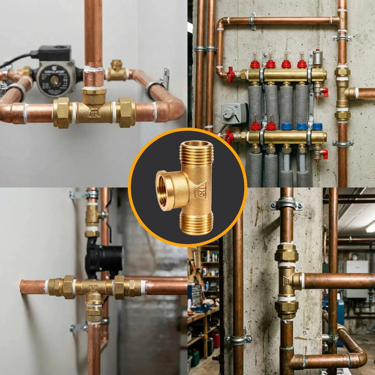 Brass Pipe Tee One Half Inch Male To One Half Inch Female To One Half Inch Male Three Way Connector in plumbing setup