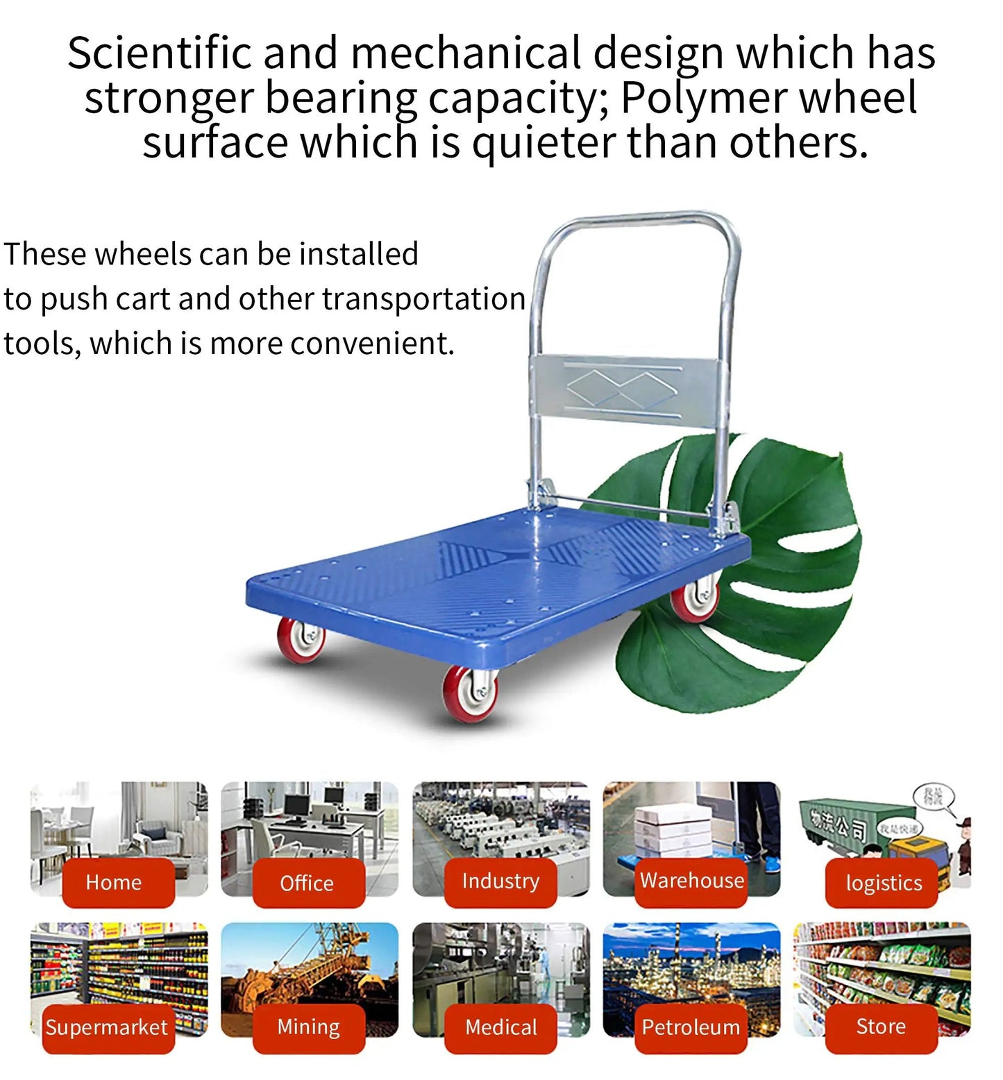 Heavy Duty 4 Inch PU Caster Wheels For Platform Trucks Up To 265 Pounds Silent And Durable With Integral Mold Plate Caster Design
