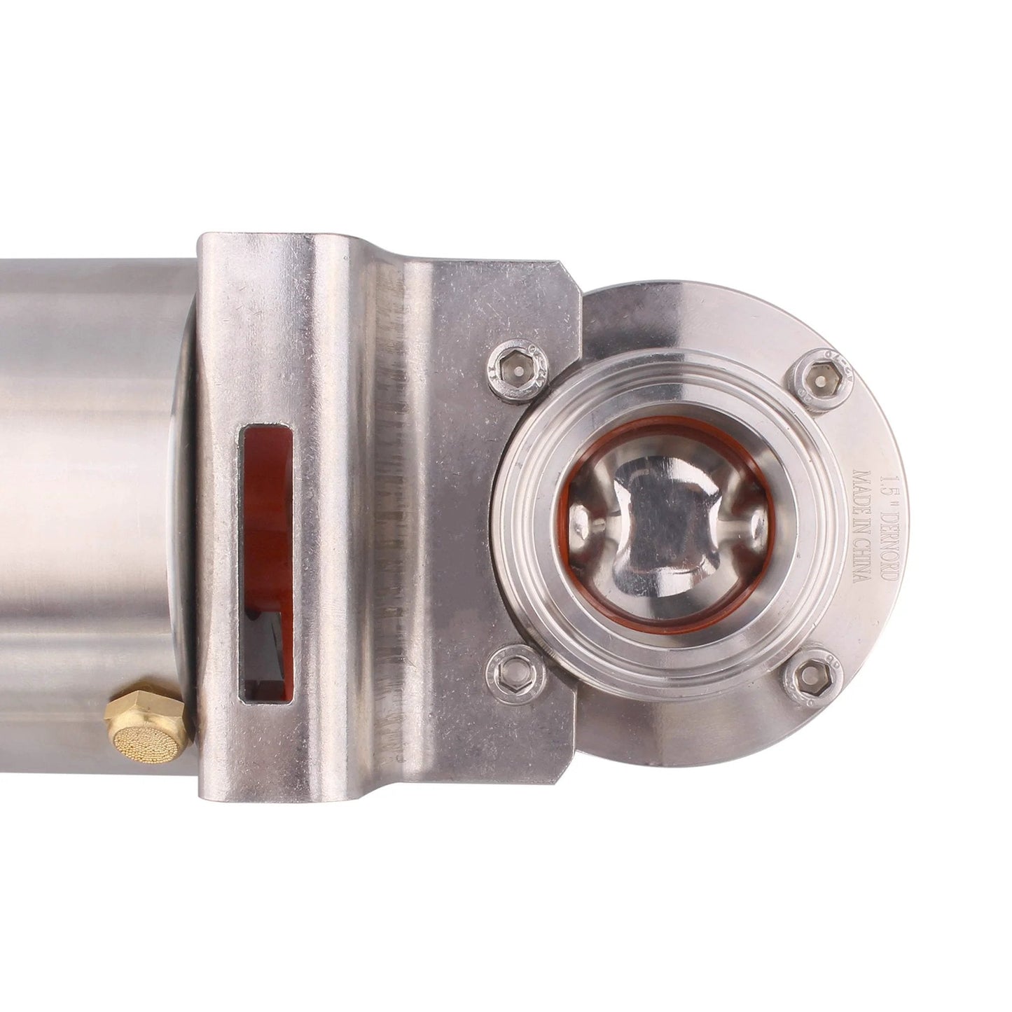 Close-up of Premium 1.5 Inch Tri Clamp Sanitary Butterfly Valve With Pneumatic Actuator, SS304 Stainless, showing clamp connection.