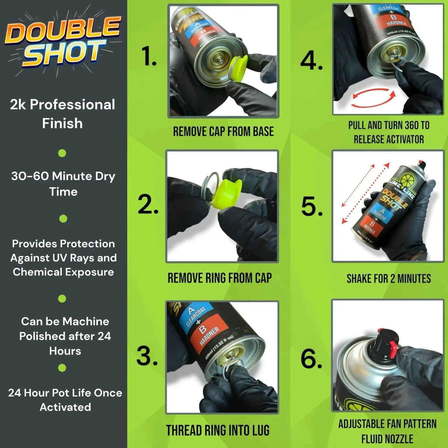 Instructions for using 2K Clearcoat Spray For Automotive Finish With Dual Chamber Activation