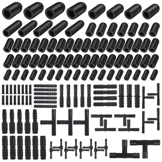 63 Piece Rubber Vacuum Hose End Cap Kit In Seven Sizes For Sealing Hoses And Fittings arranged in neat rows.