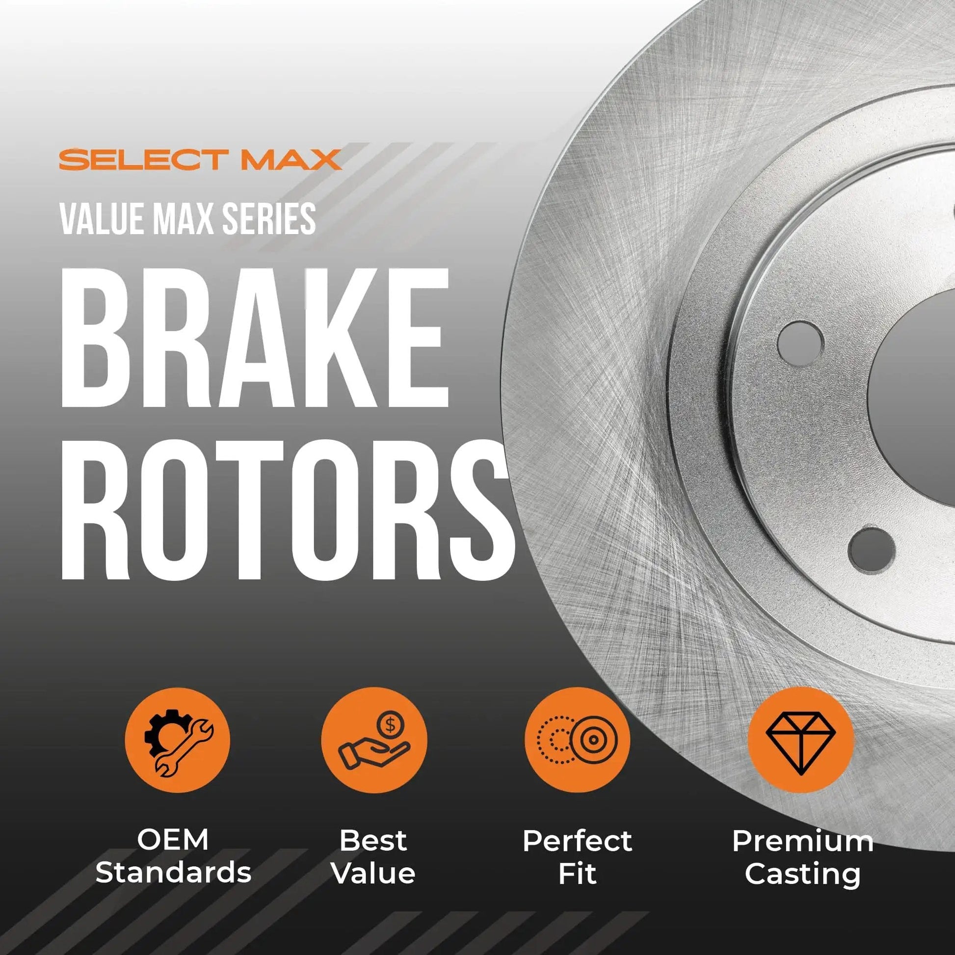 Close-up of rear brake rotor from Value Max series, OEM quality, for daily driving use, featuring premium casting.