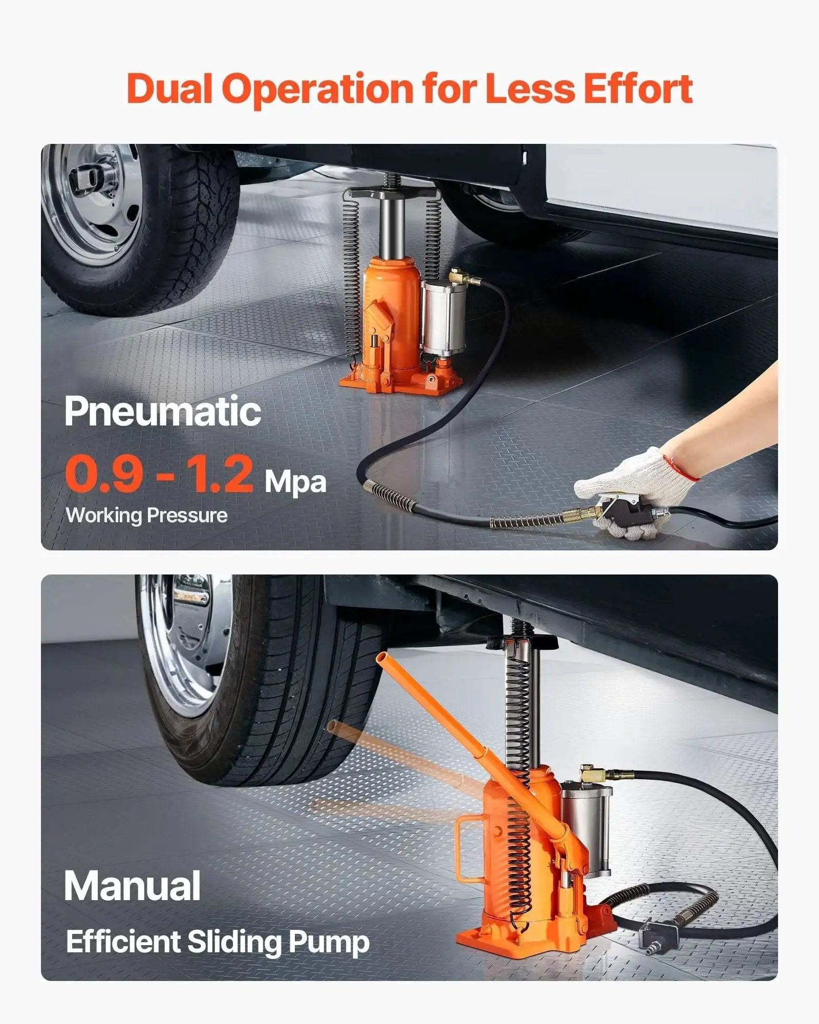 20 Ton Air Hydraulic Bottle Jack With Pneumatic And Manual Lift For Cars Trucks in use under vehicle
