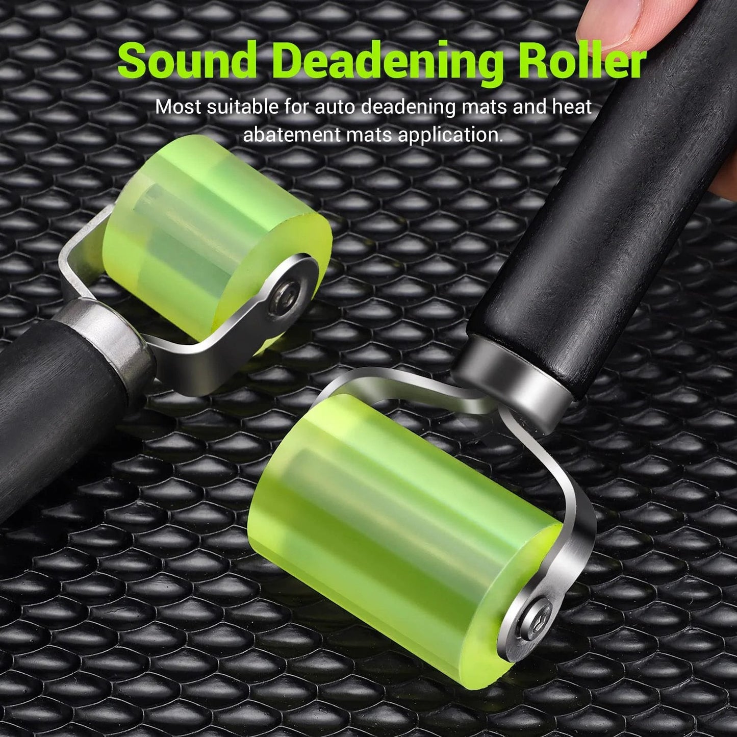 Two Size Car Sound Deadening Roller For Auto Audio Install PU Wheel Seam Roller With Wooden Handle Noise Insulation Roller