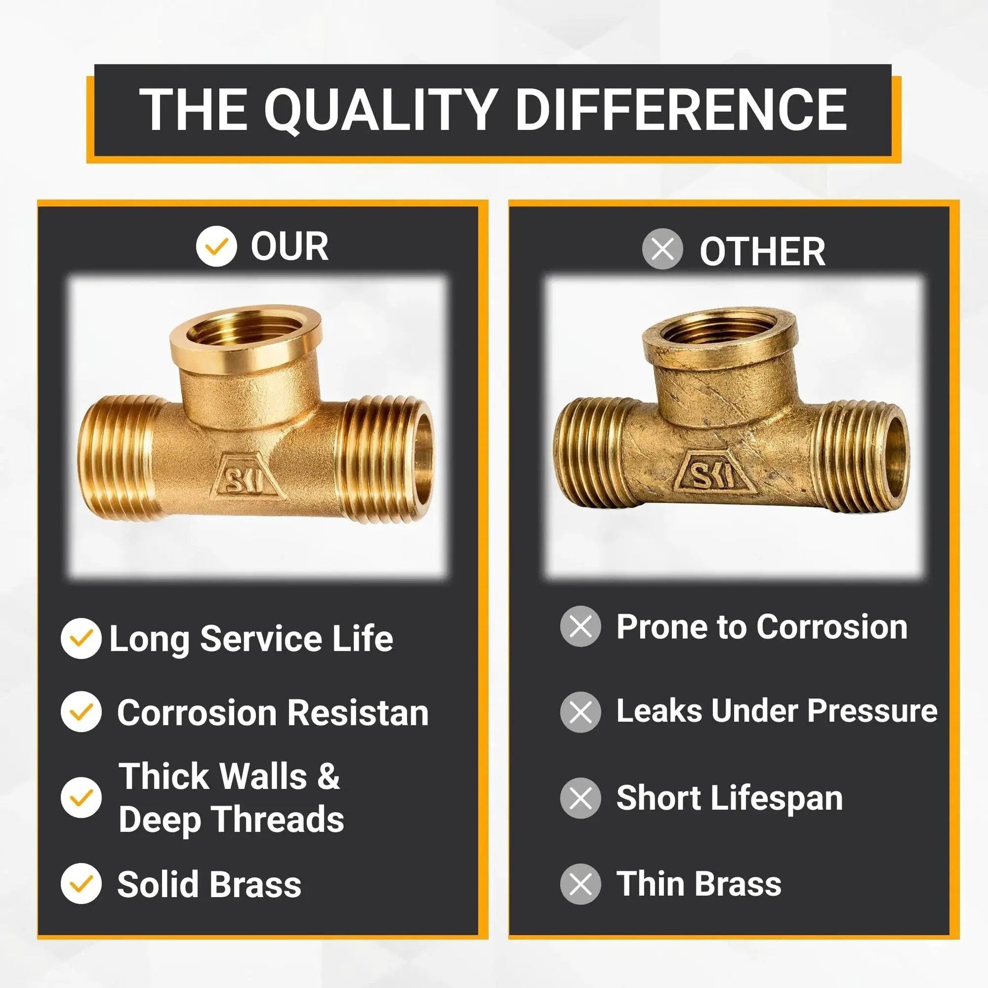 Comparison of Brass Pipe Tee One Half Inch Male To One Half Inch Female To One Half Inch Male Three Way Connector quality differences
