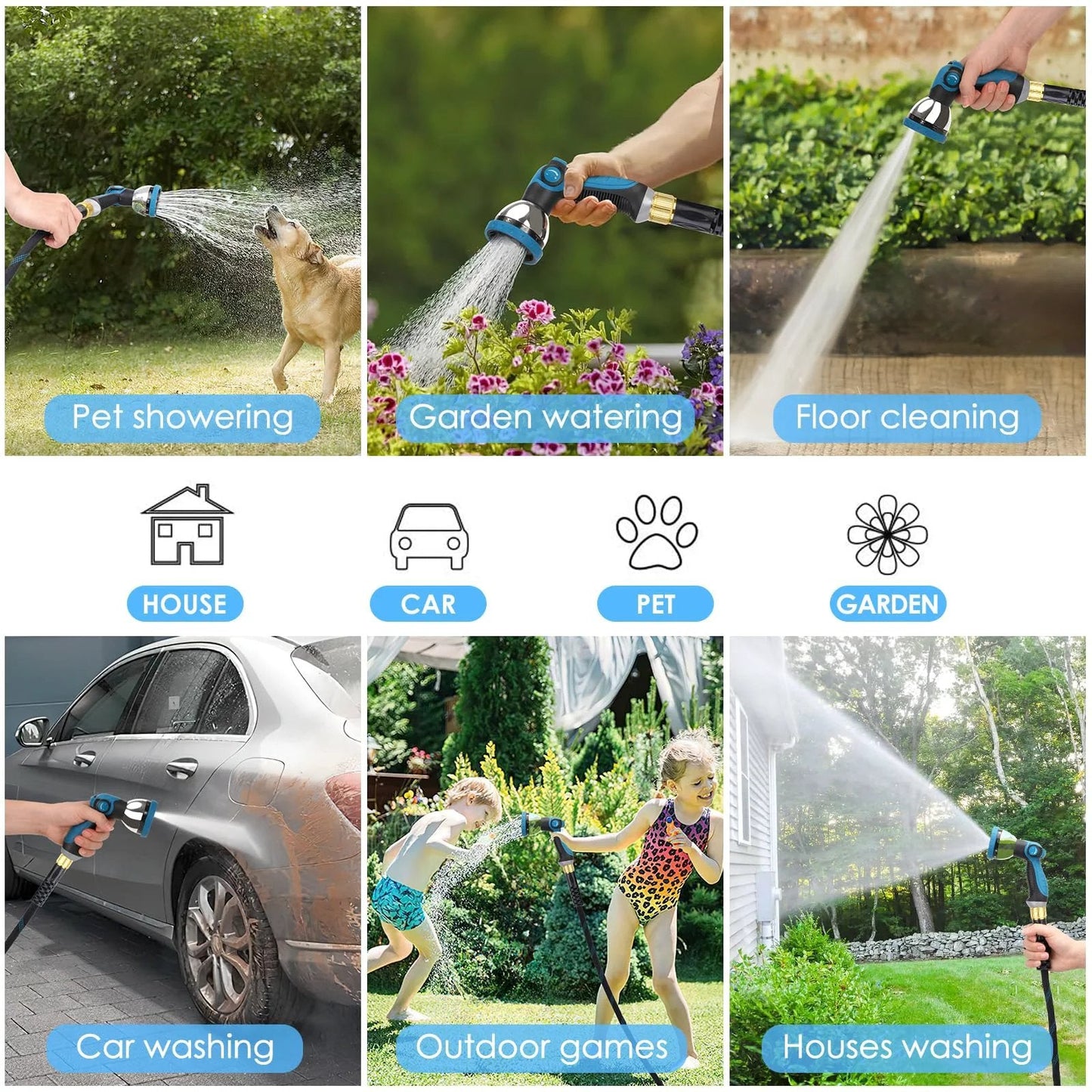 Non Expanding Garden Hose 100 Ft With Kink Resistant Flex, Lightweight Water Hose, 10 Pattern Spray Nozzle in use for various tasks