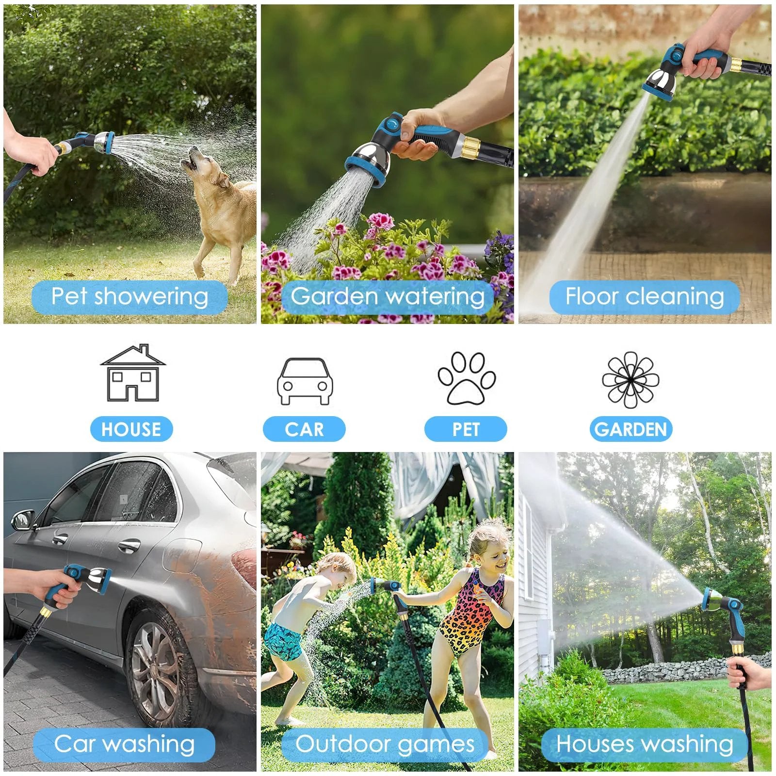 Non Expanding Garden Hose 100 Ft With Kink Resistant Flex, Lightweight Water Hose, 10 Pattern Spray Nozzle in use for various tasks