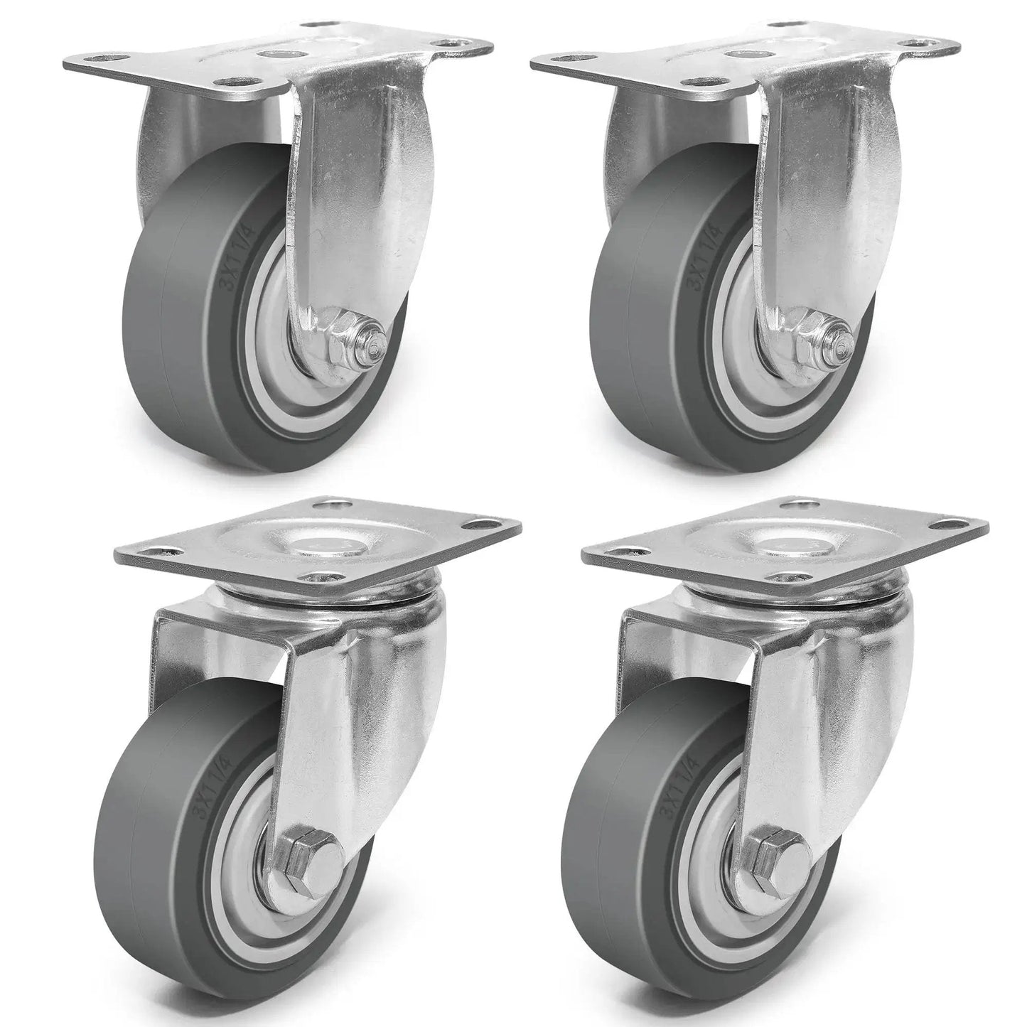 Heavy Duty 3 Inch Caster Wheels Set Of 4 With Brakes Swivel And Rigid Non Marking Rubber Quiet Casters For Cart Furniture Workbench Industrial