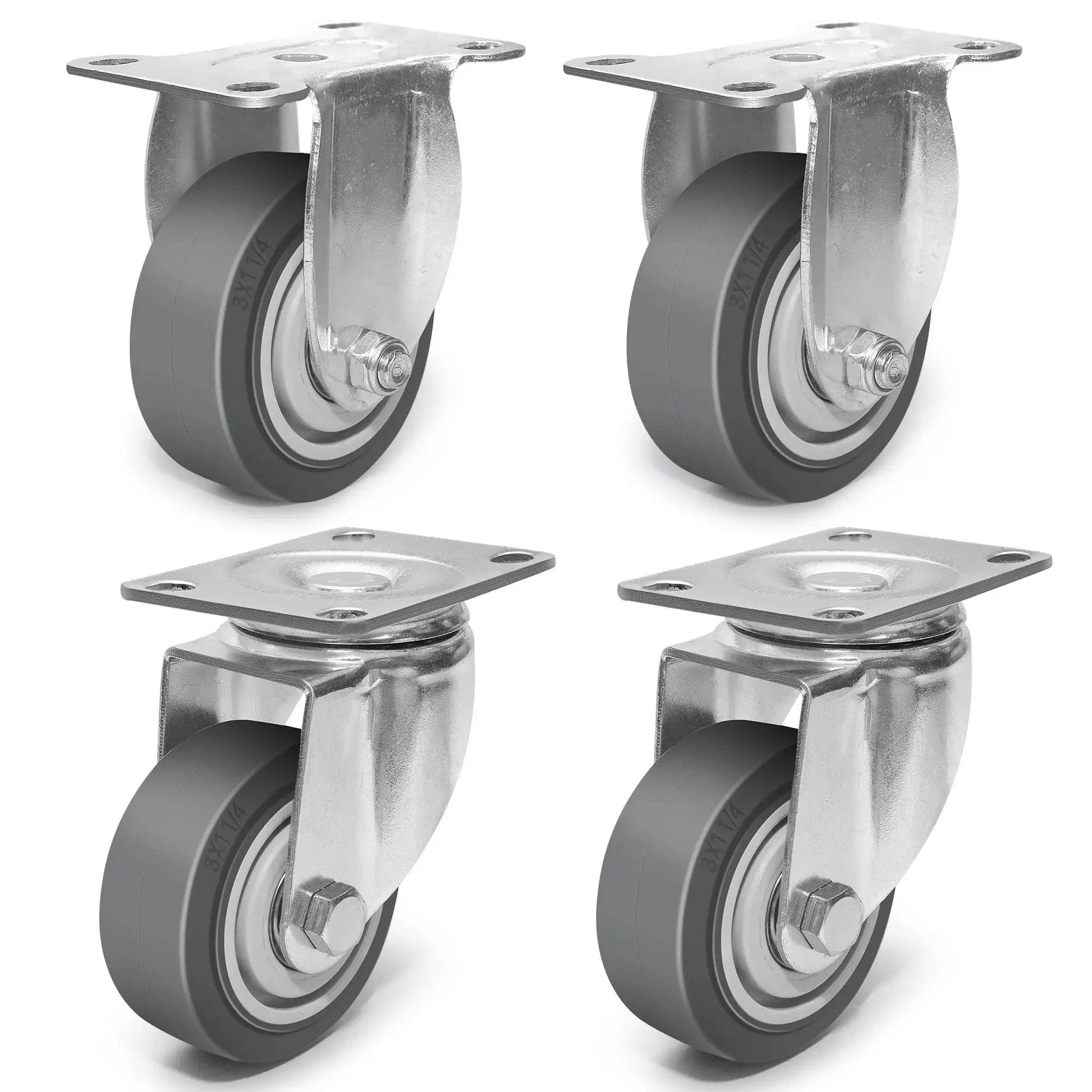 Heavy Duty 3 Inch Caster Wheels Set Of 4 With Brakes Swivel And Rigid Non Marking Rubber Quiet Casters For Cart Furniture Workbench Industrial