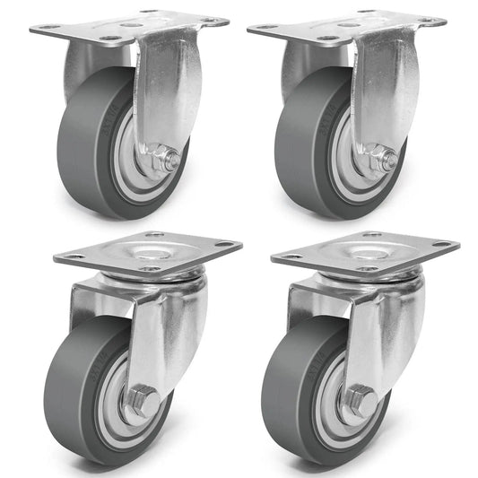 Heavy Duty 3 Inch Caster Wheels Set Of 4 With Brakes Swivel And Rigid Non Marking Rubber Quiet Casters For Cart Furniture Workbench Industrial