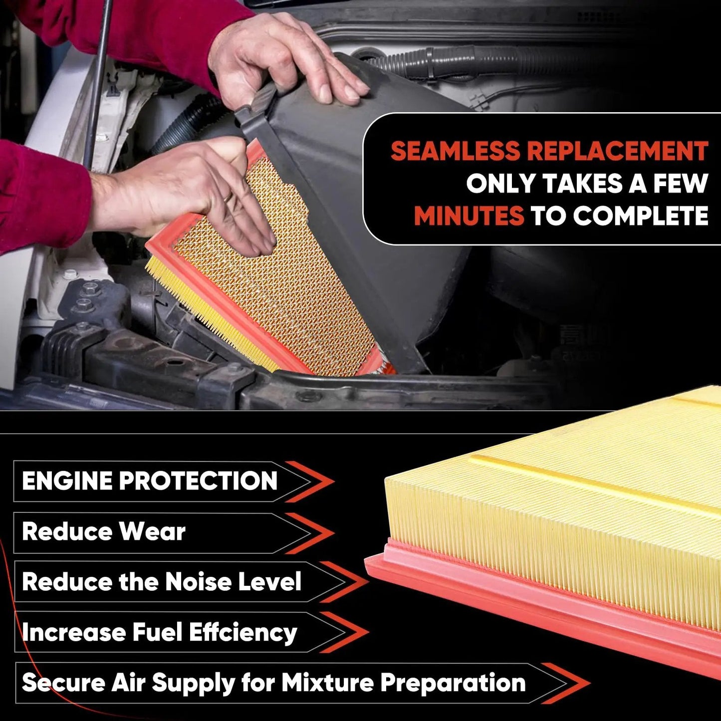 Engine Air Filter Replacement For Ford Expedition F150 F250 F350 And Lincoln Navigator 2007 To 2021 being installed under the hood.