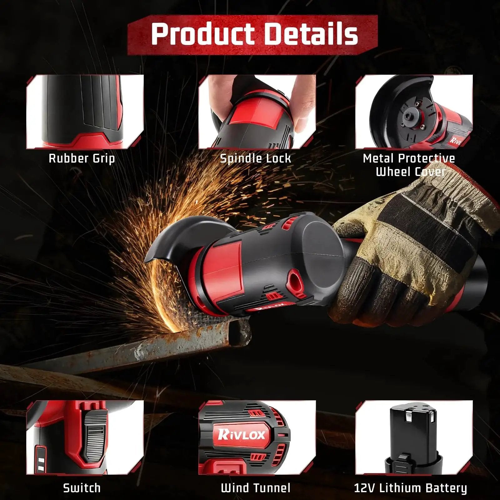 Cordless Mini 3 Inch Angle Grinder Kit With Dual 12V 1500mAh Batteries And Charger Rivlox Includes 5 Cutting Discs.