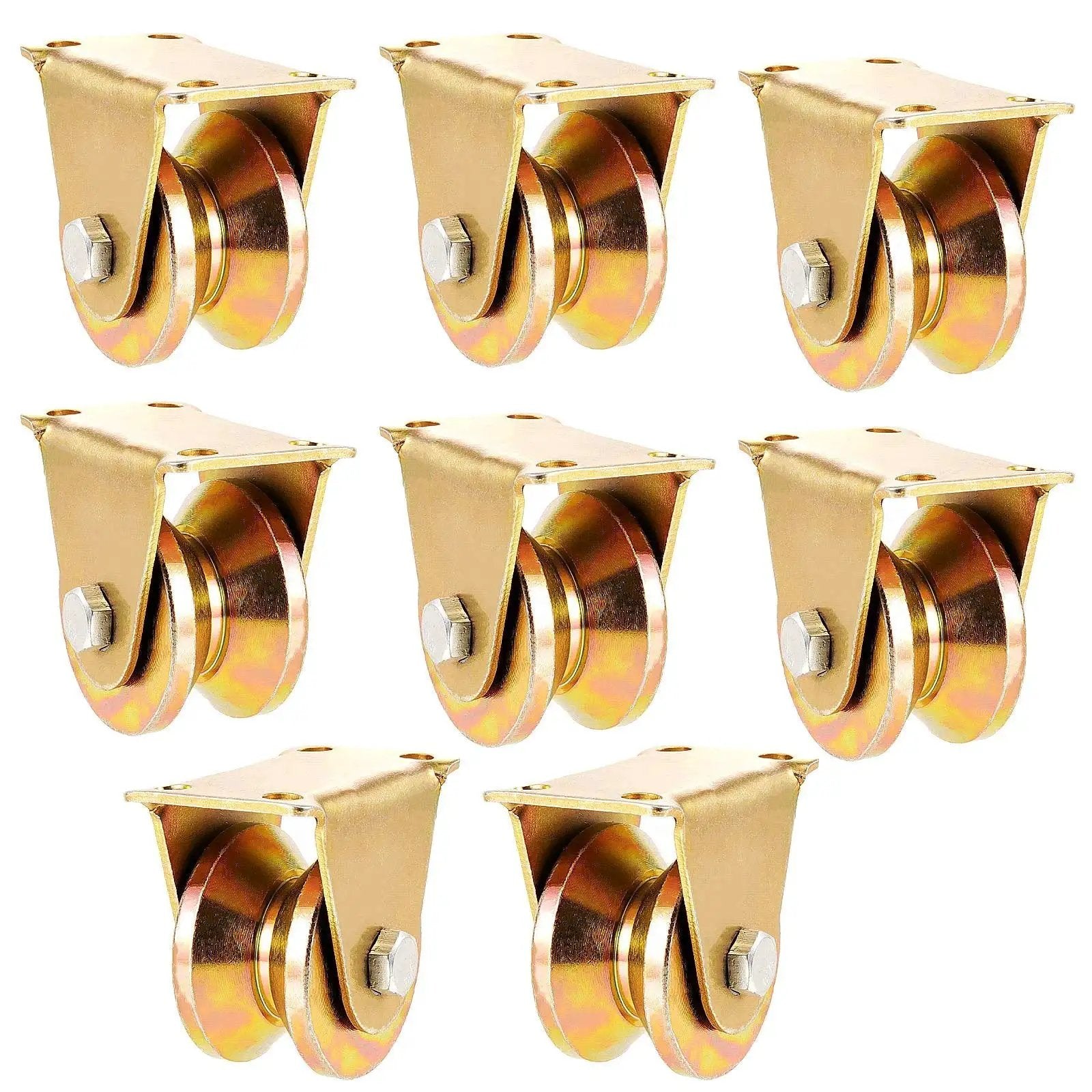 8 Pack 2 Inch V Groove Wheel Set For Sliding Gates And Industrial Track Rails Heavy Duty Rigid Caster Wheels With Bracket