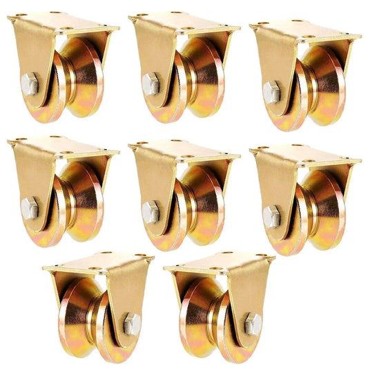 8 Pack 2 Inch V Groove Wheel Set For Sliding Gates And Industrial Track Rails Heavy Duty Rigid Caster Wheels With Bracket