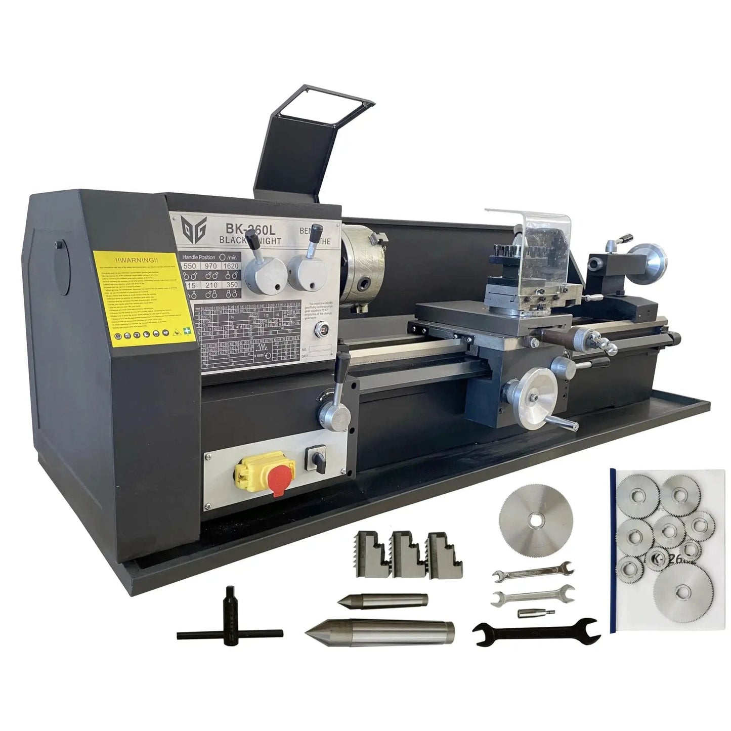 Industrial Metal Lathe Machine for Home Shop and Workshop with 10.2 inch swing and 27.5 inch distance between centers geared head lathe.