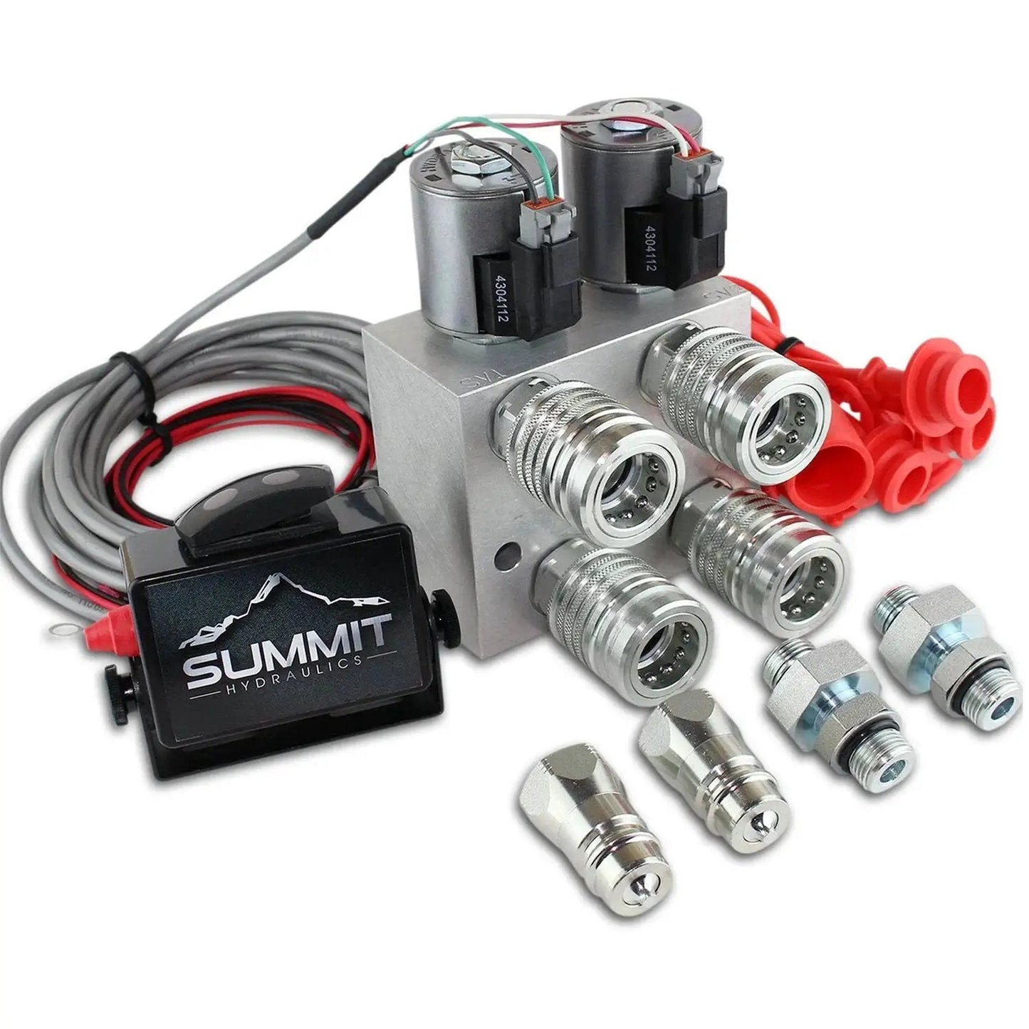 Hydraulic Multiplier And SCV Splitter Diverter Manifold Kit With Couplers And Switch Box Control for two circuits, 20 GPM, 3000 PSI