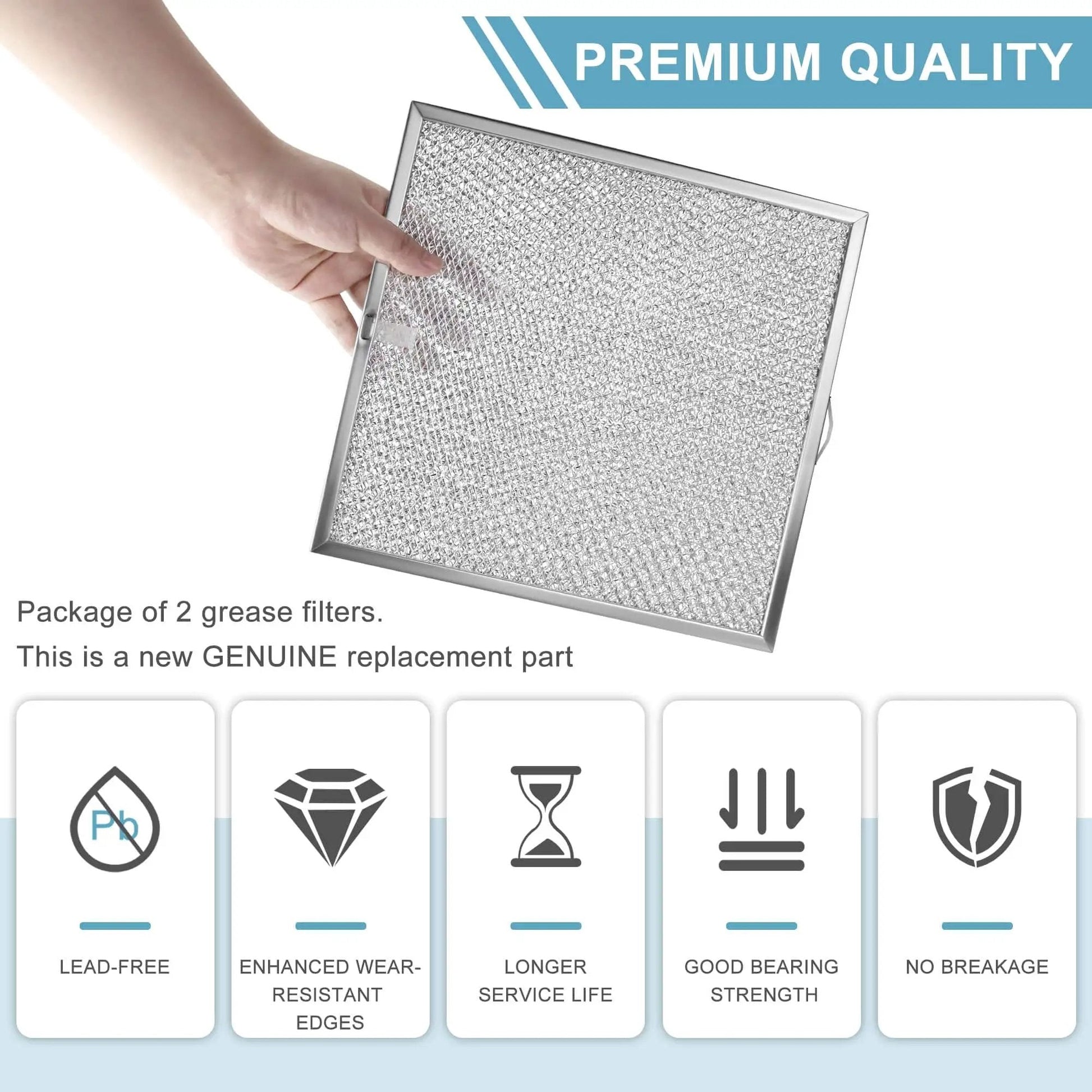Range Hood Grease Filter 11 1/4 by 11 3/4 by 3/8 Inches Two Pack Compatible with Broan NuTone Kenmore S99010316 aluminum mesh