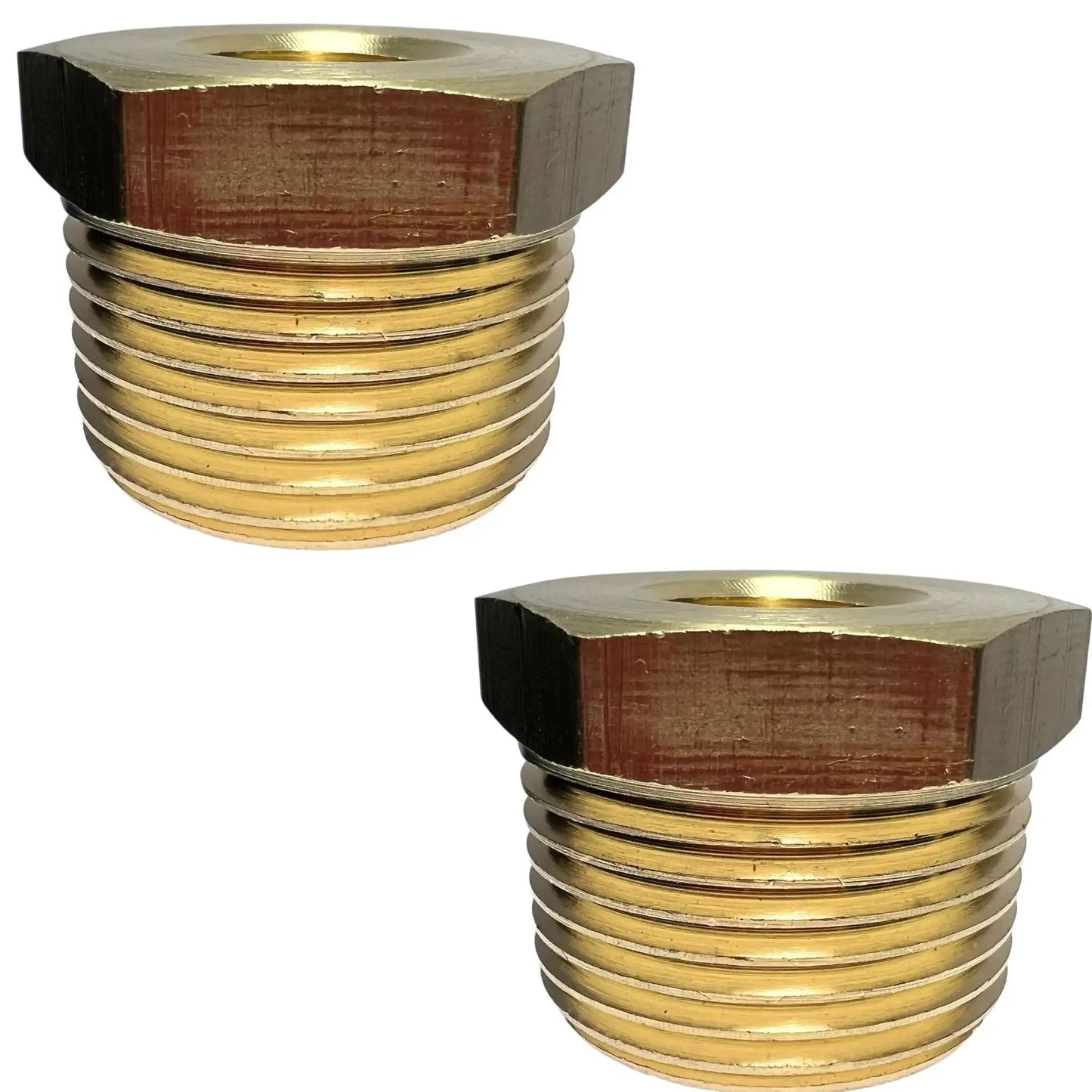 Two Pack Brass Reducer Hex Bushing Adapter Three Quarters Inch Male NPT To One Quarter Inch Female NPT Fittings Product