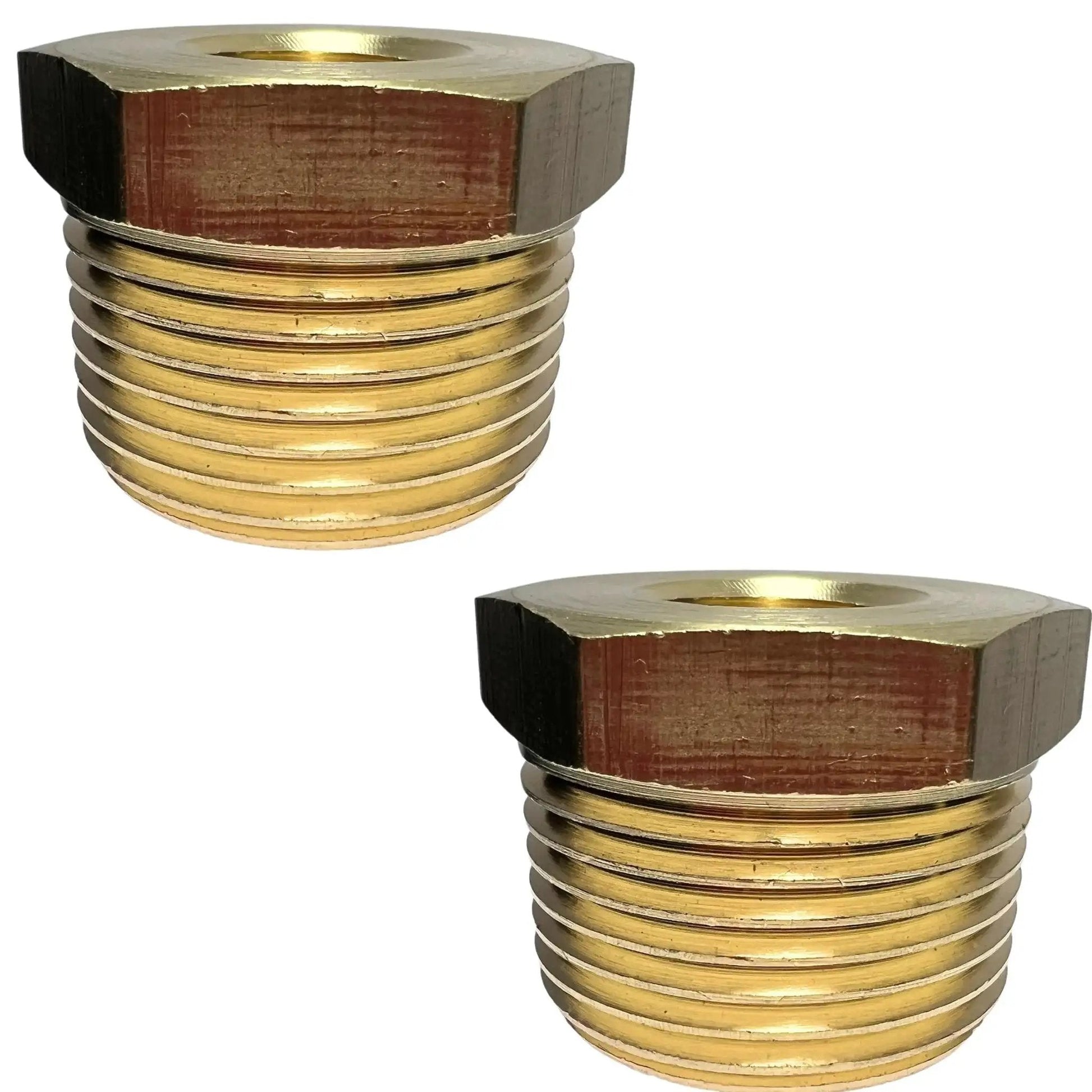 Two Pack Brass Reducer Hex Bushing Adapter Three Quarters Inch Male NPT To One Quarter Inch Female NPT Fittings Product