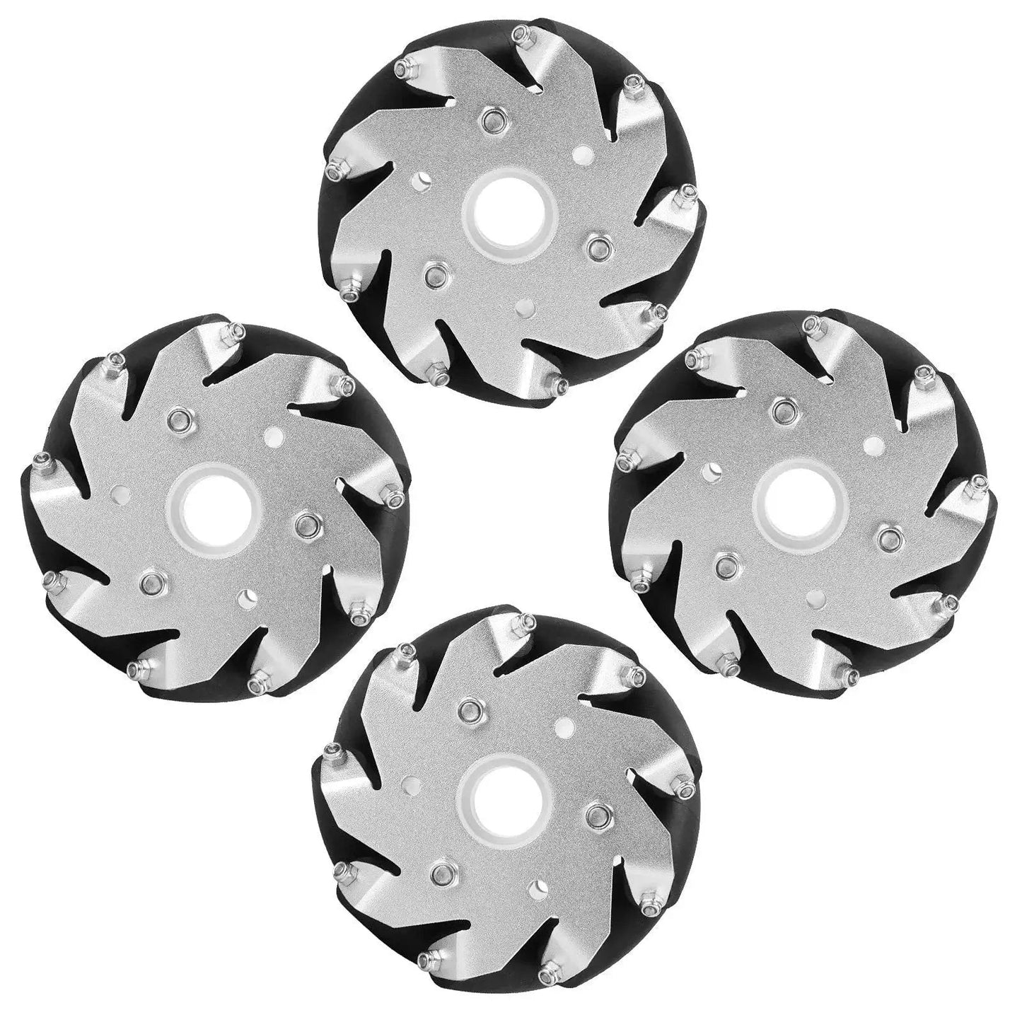 Omni Directional 100mm Mecanum Wheel Set for Robot Cars with Nine Rubber Rollers and Durable Steel Construction Aluminum Alloy