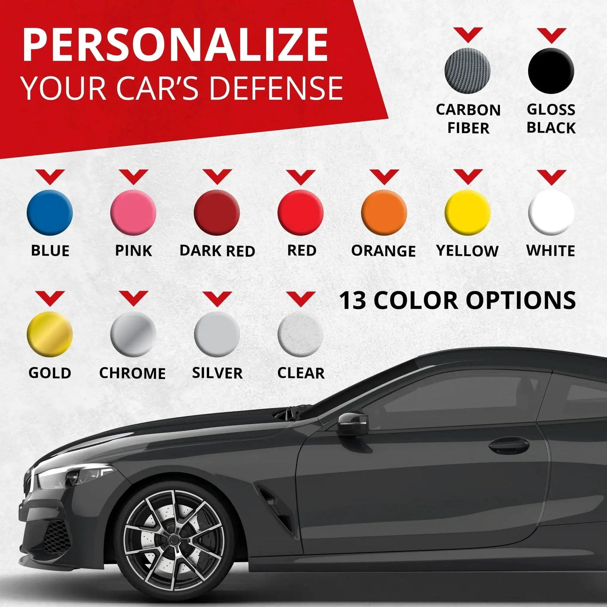 Universal Car Door Edge Protector Trim for Scratch Prevention and DIY Install shown in various colors next to a car