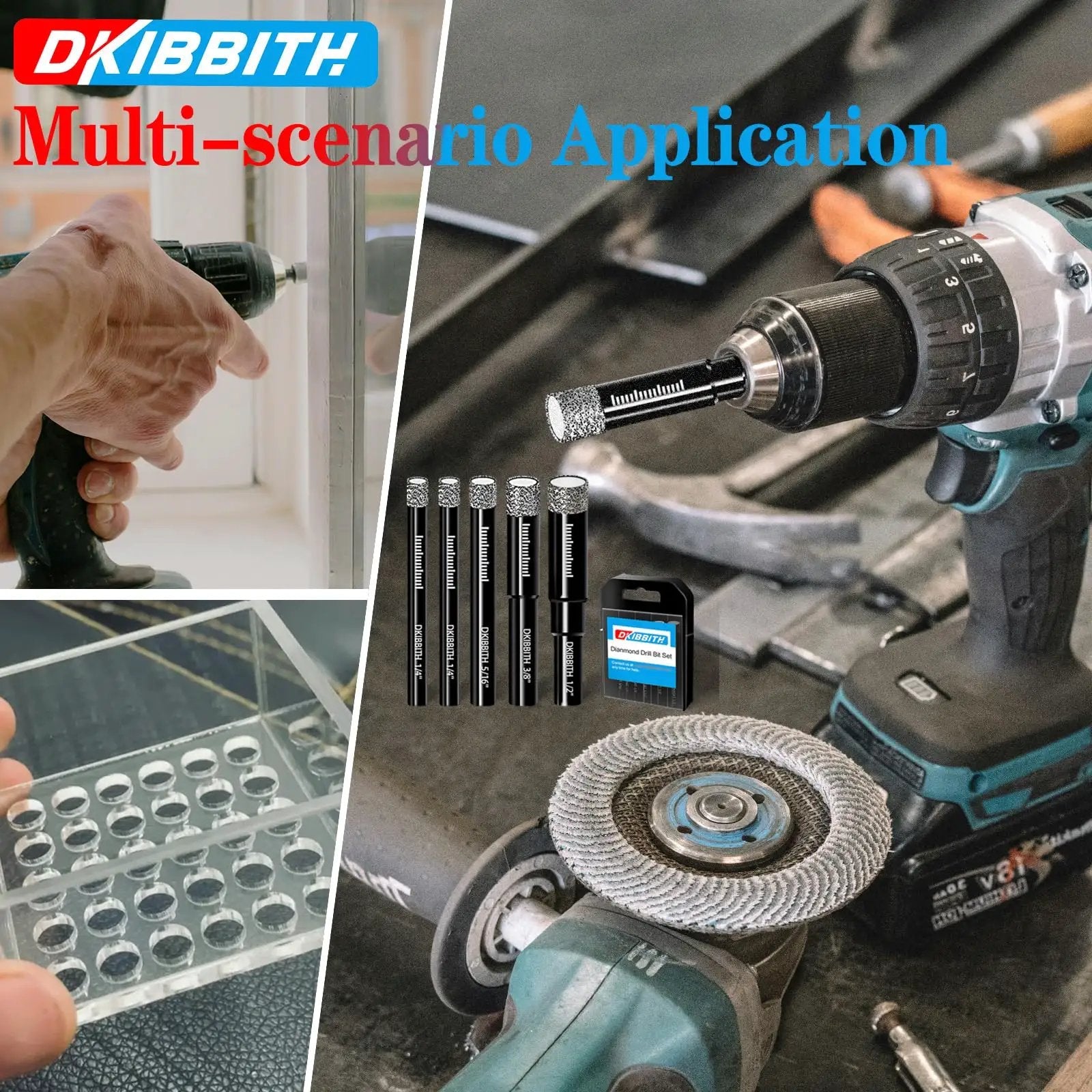 Seven Piece Diamond Drill Bit Set For Ceramic Porcelain Marble Granite And Glass With Dry Core Bits And Wax Lubricant For Cool Cutting