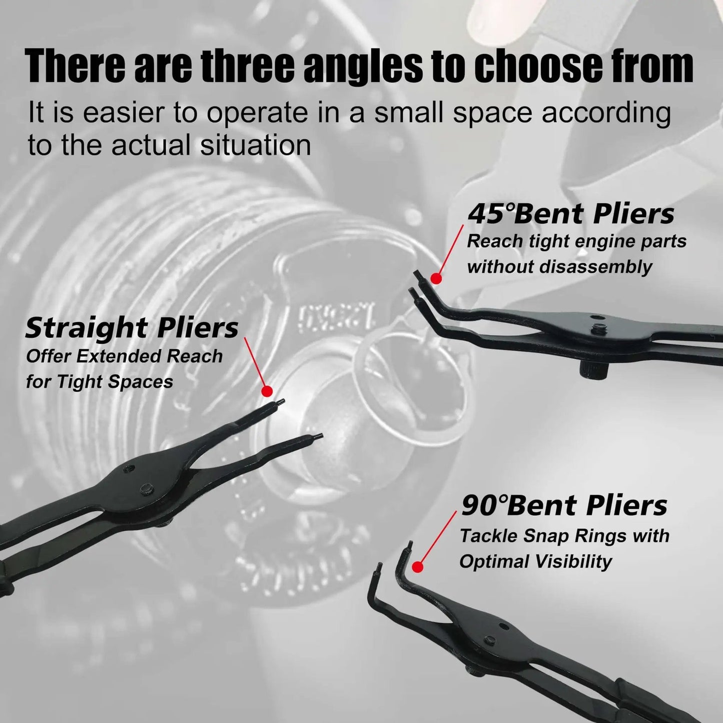 14 Piece Snap Ring Pliers Set With Internal And External Circlips Pliers Including 45 Degree Bent 90 Degree Bent And Straight Pliers