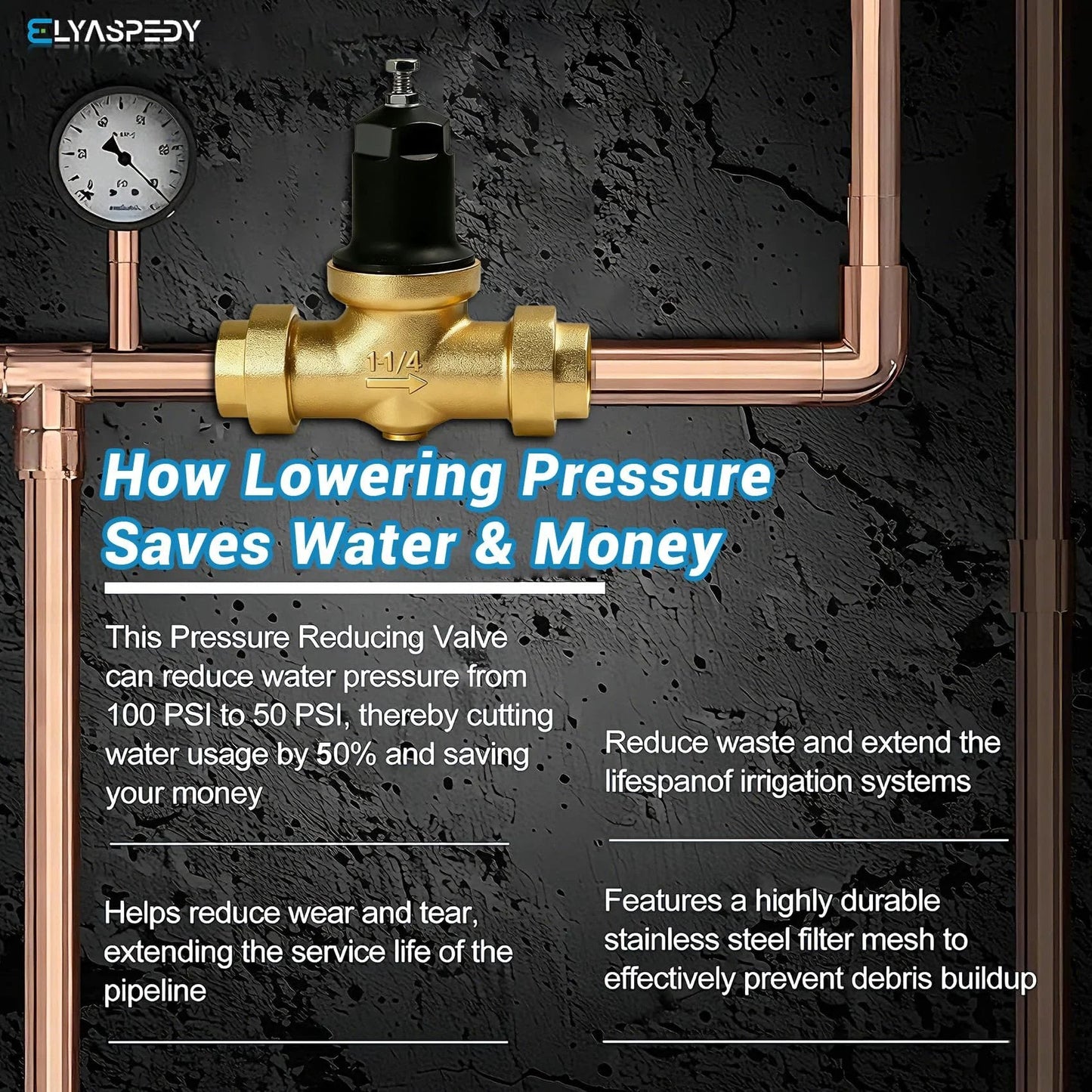 One And A Quarter Inch NR3XL Pressure Reducing Valve For Drinking Water Lines With Double Internal NPT Threads, Adjustable Outlet Pressure Up To 400 PSI, Compatible With Zurn 114 NR3XLDULU Valves, Includes Waterproof Tape For Quick Install