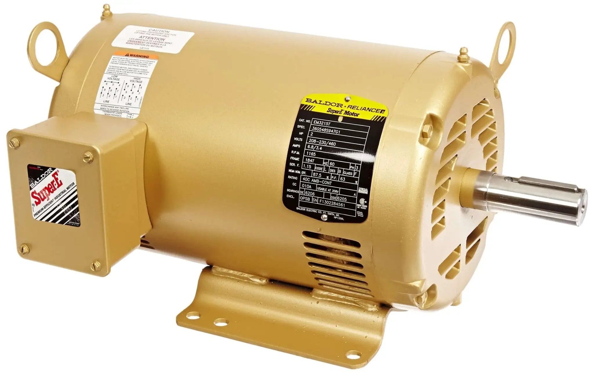 Single 3-Phase 2 HP 184T AC Motor, OPSB Enclosure, Inverter-Rated, 1165 RPM, 60Hz, 208-230/460V, Sealed Ball Bearing