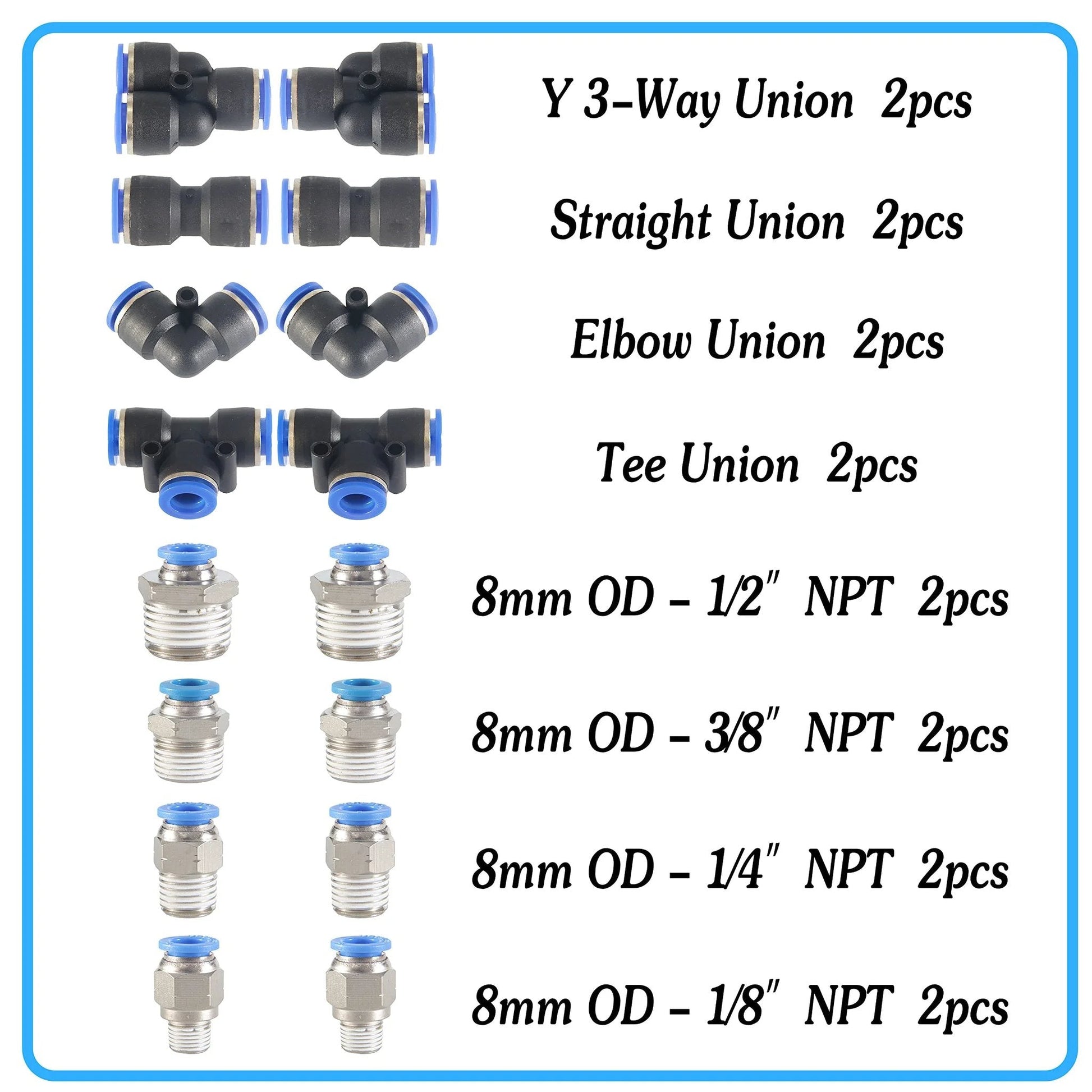 Blue Polyurethane Pneumatic Tubing For Air Tools And Fluid Transfer, 8mm Outer Diameter By 5mm Inner, 10 Meter Length 32.8ft, 0-145 PSI Working Pressure, -4F To 176F Temperature Range, Pro Grade PU Air Hose Kit From MSAEIQUN fittings kit