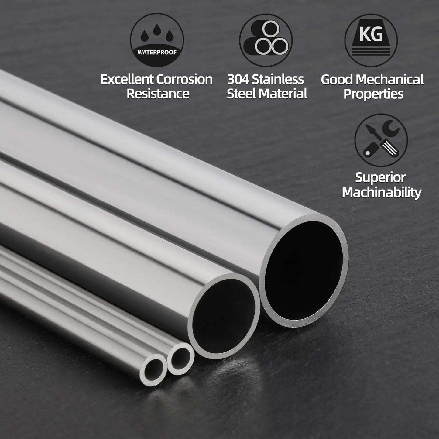 Two Pack Stainless Steel Round Tubing 300mm 0.75 Inch OD 304 Seamless Tube Heavy Duty Industrial Grade Capillary Metal Tube