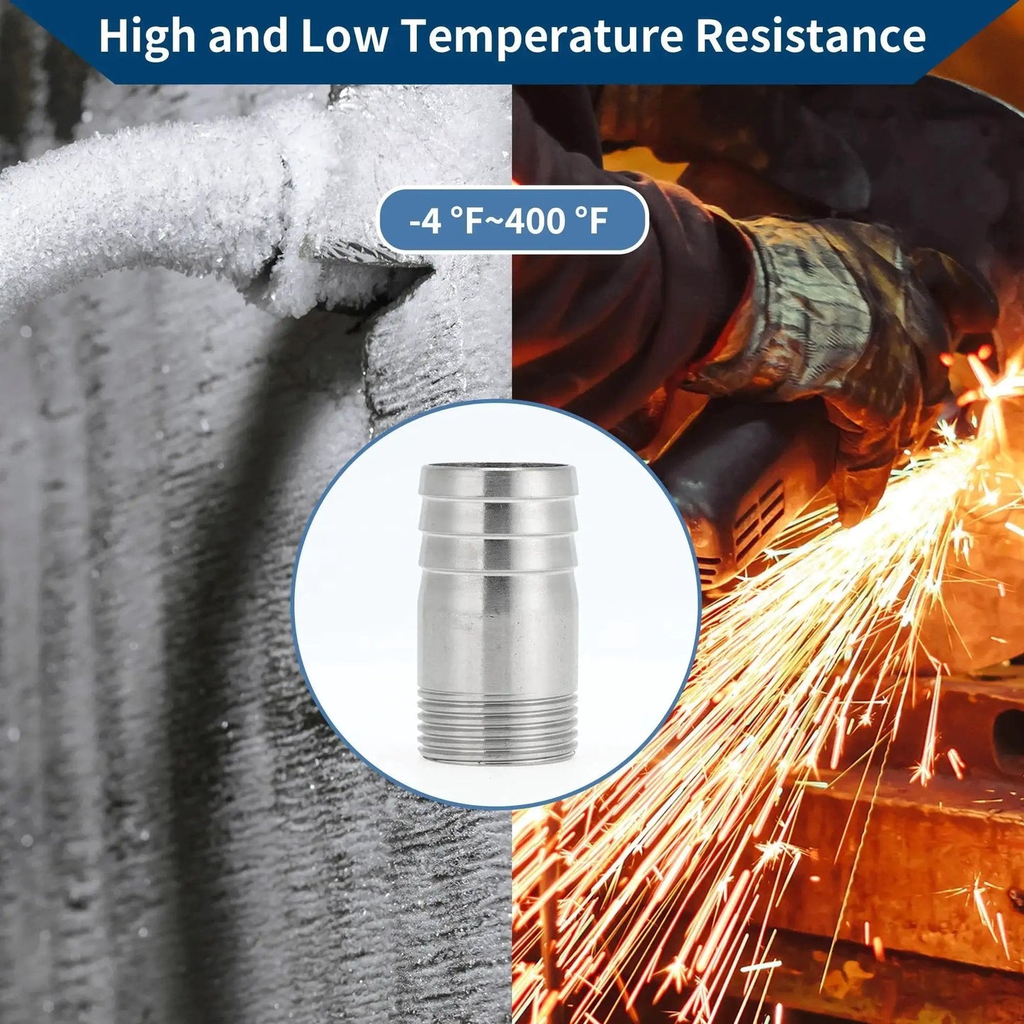 Go-To Stainless Steel Hose Barb Fittings 201, 1.3 inch OD, 1 inch BSPT I Shaped, high and low temperature resistance