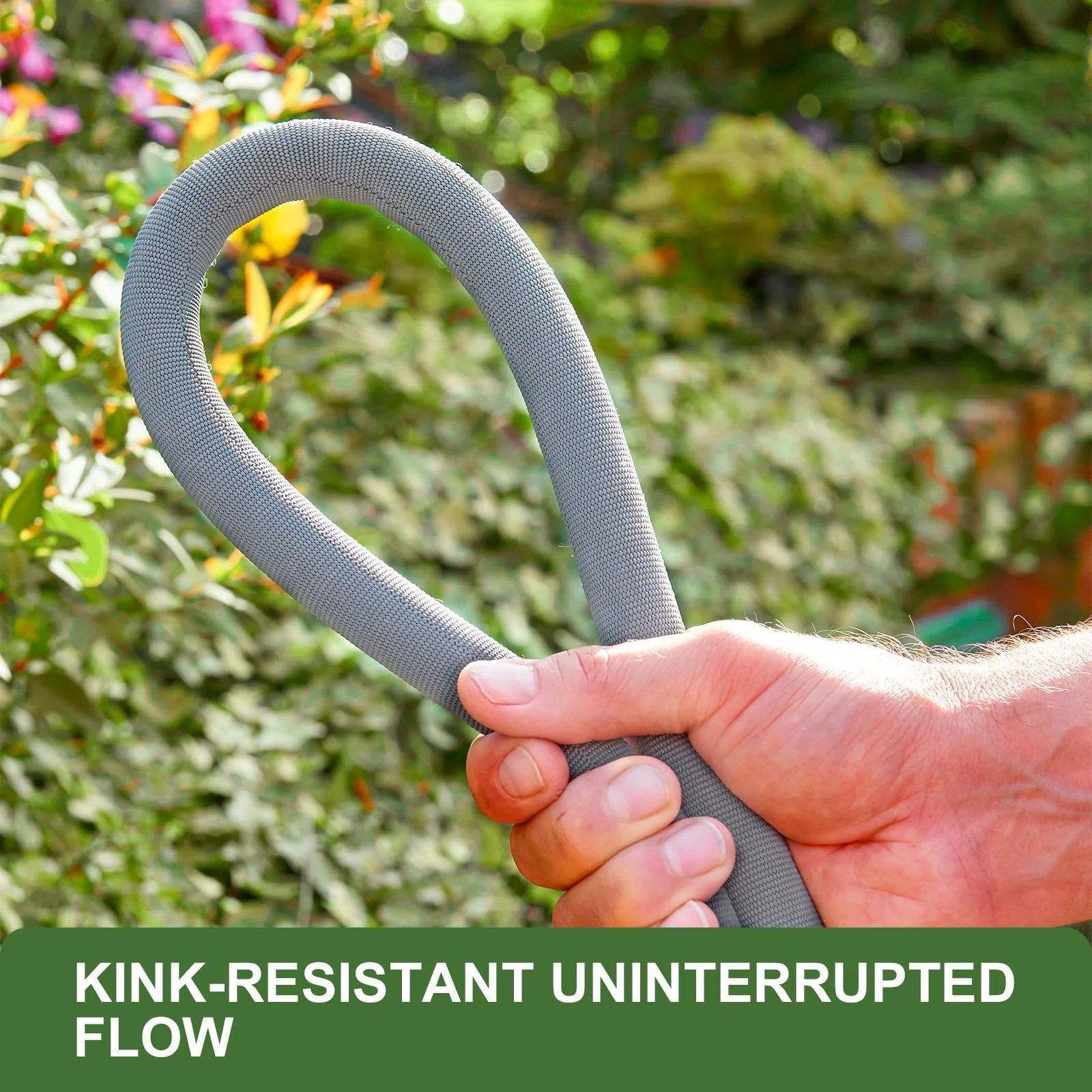 Upgraded 50 Foot Non Expanding Garden Hose Ultra Lightweight Easy Carry Flexible Water Hose held in hand showing flexibility.
